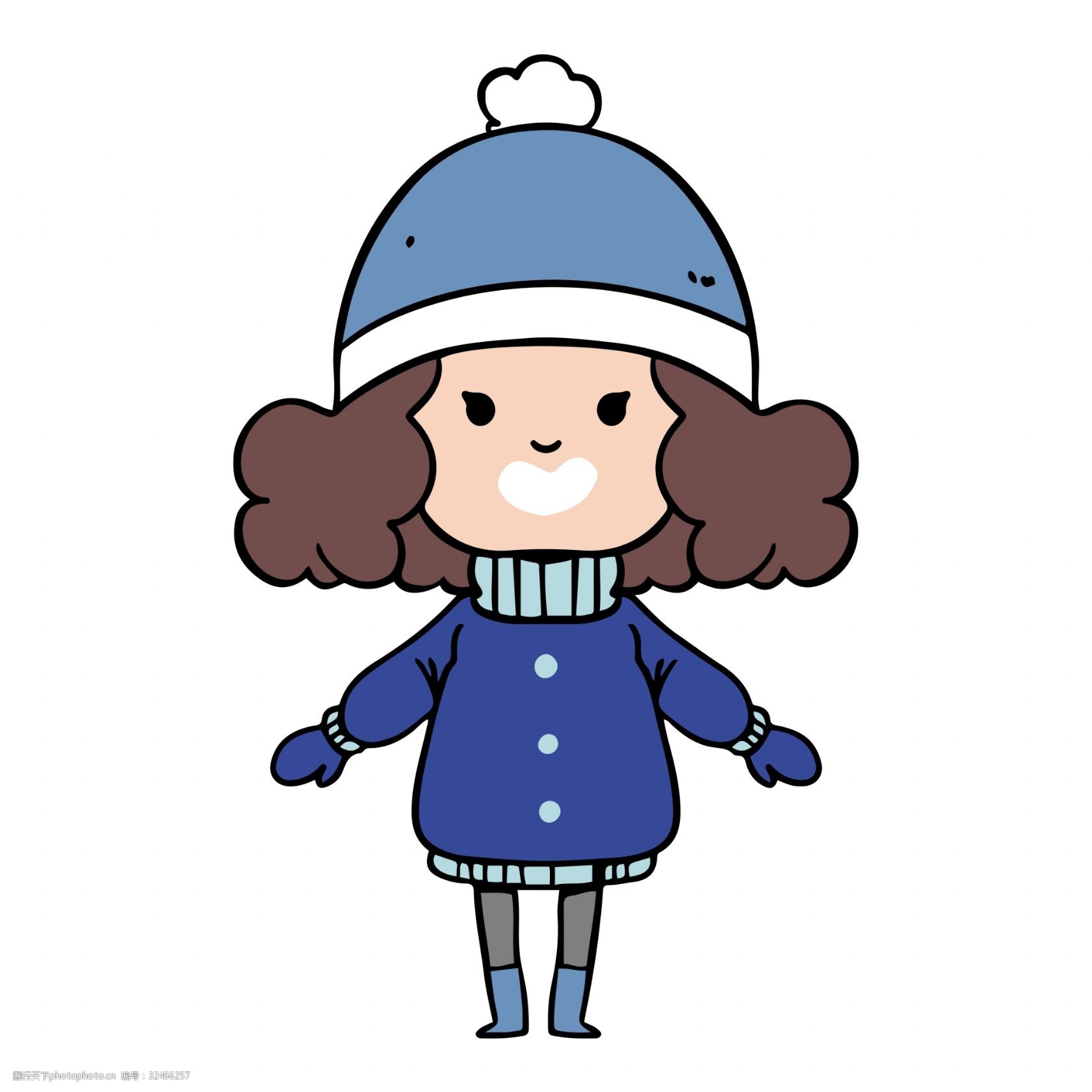 卡通冬天户外时尚的小女孩素材