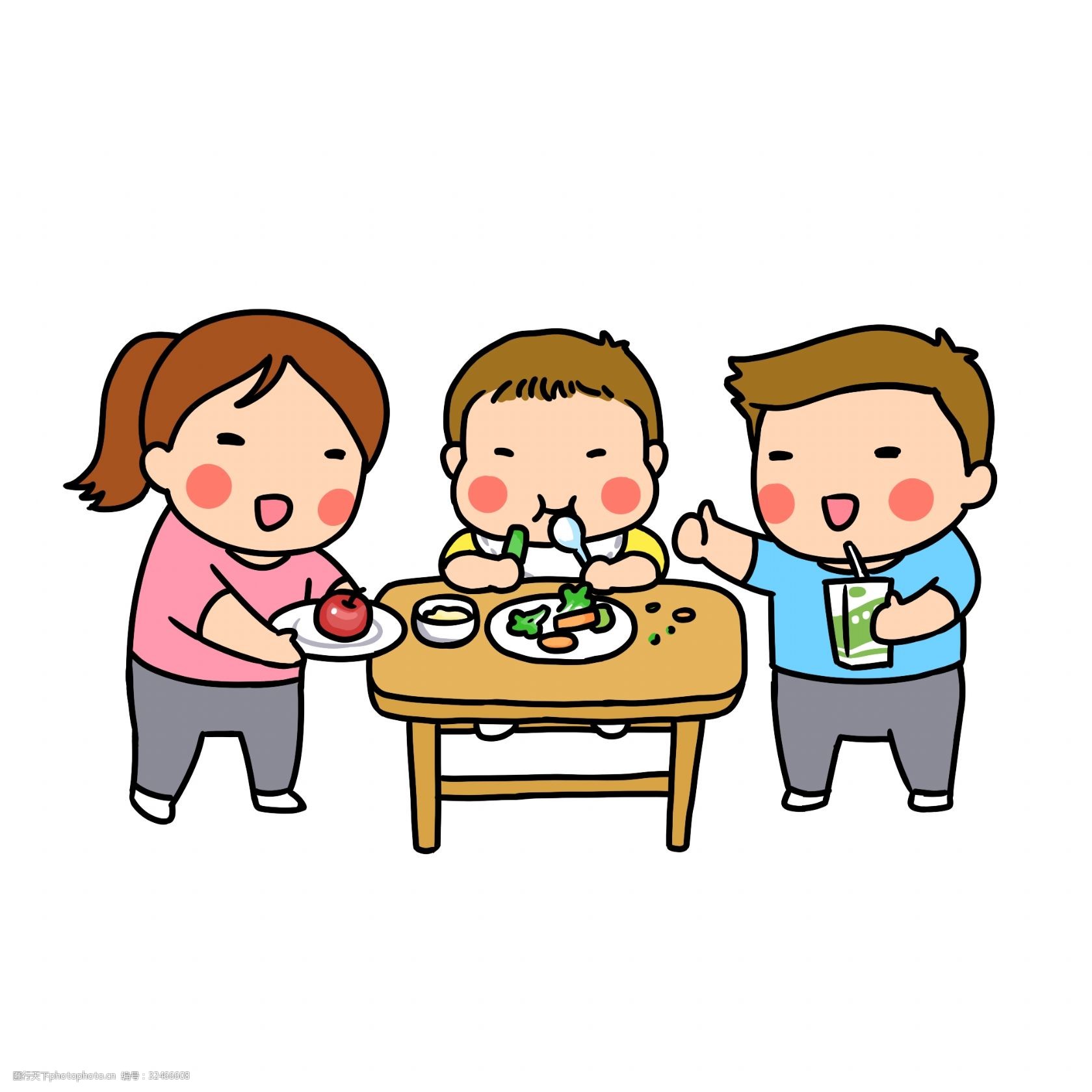 小朋友吃饭插画图片