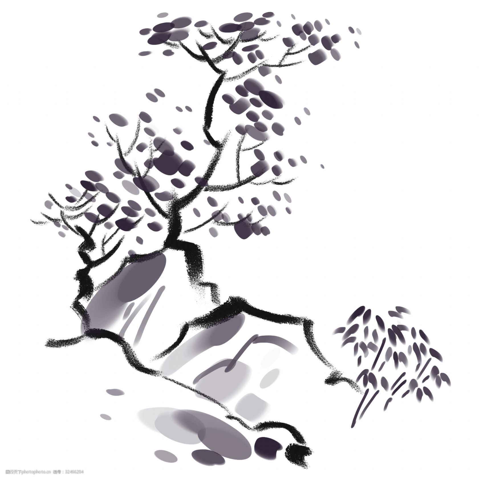 手绘水墨山水画插画