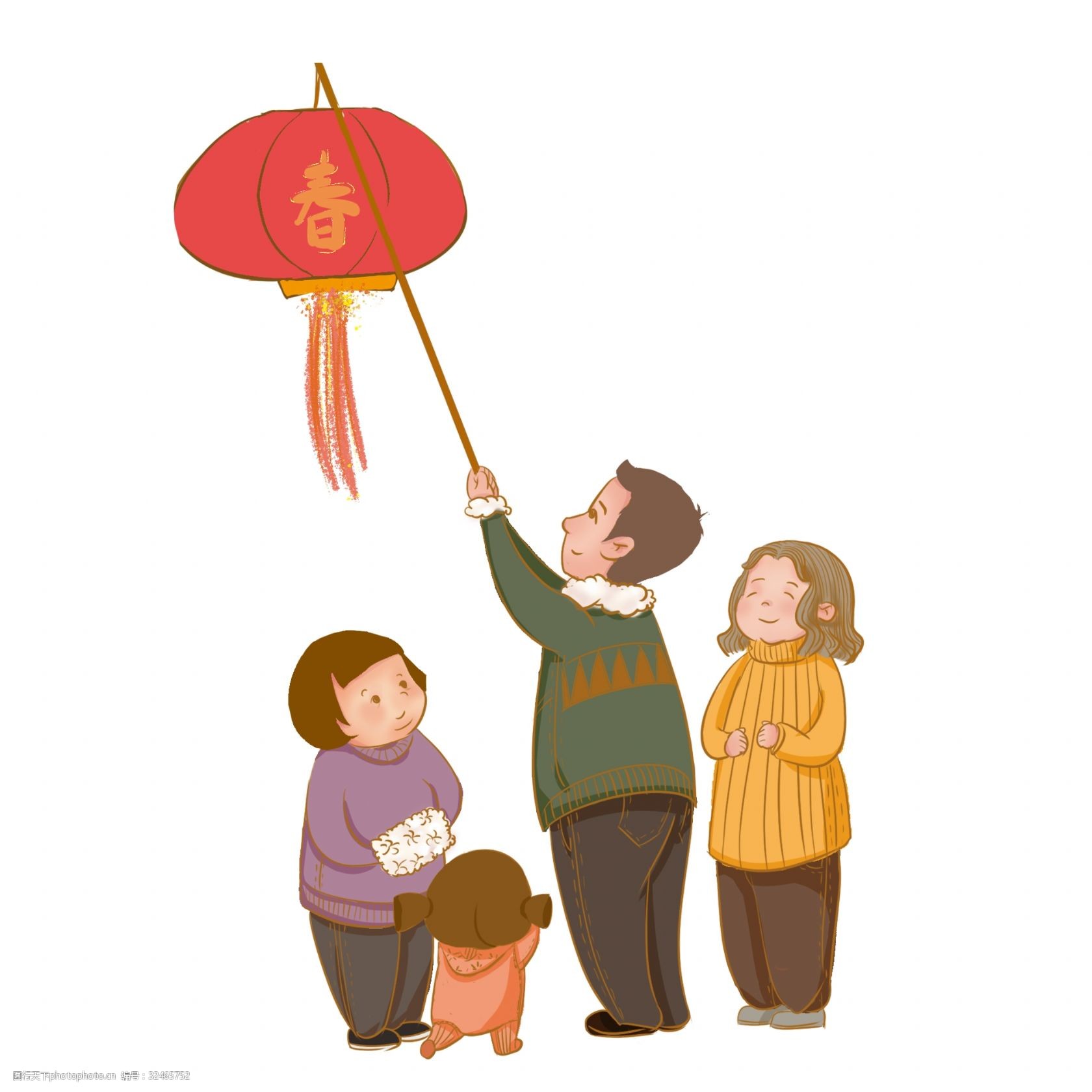 挂红灯笼 一家人 男女老少 传统节日 喜气 春节 喜气洋洋 小孩 老人