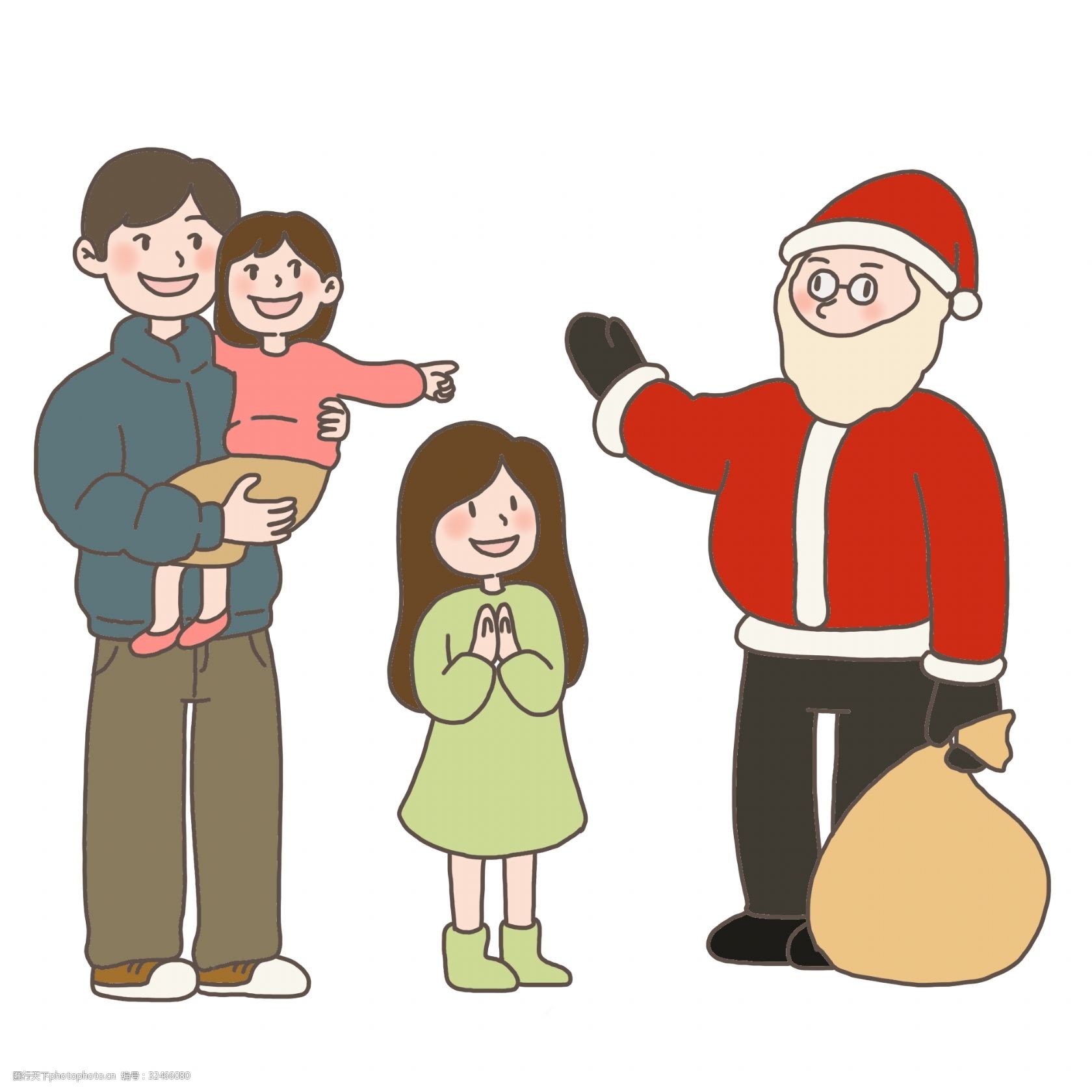 圣诞节手绘插画圣诞老人送礼物免抠元素下载