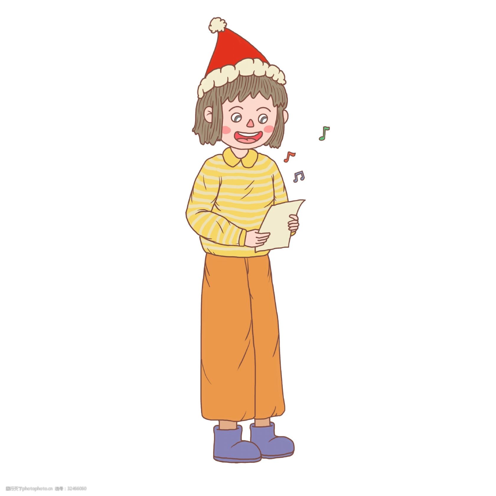 圣诞节卡通手绘女孩唱圣诞歌