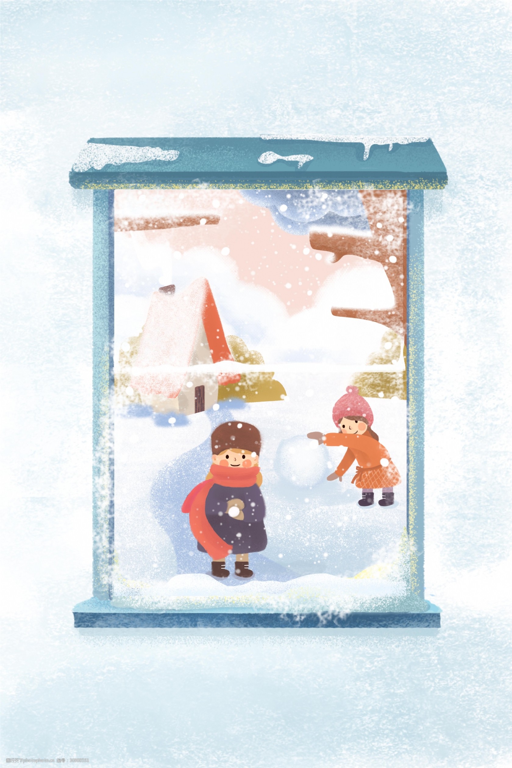 手绘卡通节气大雪海报背景