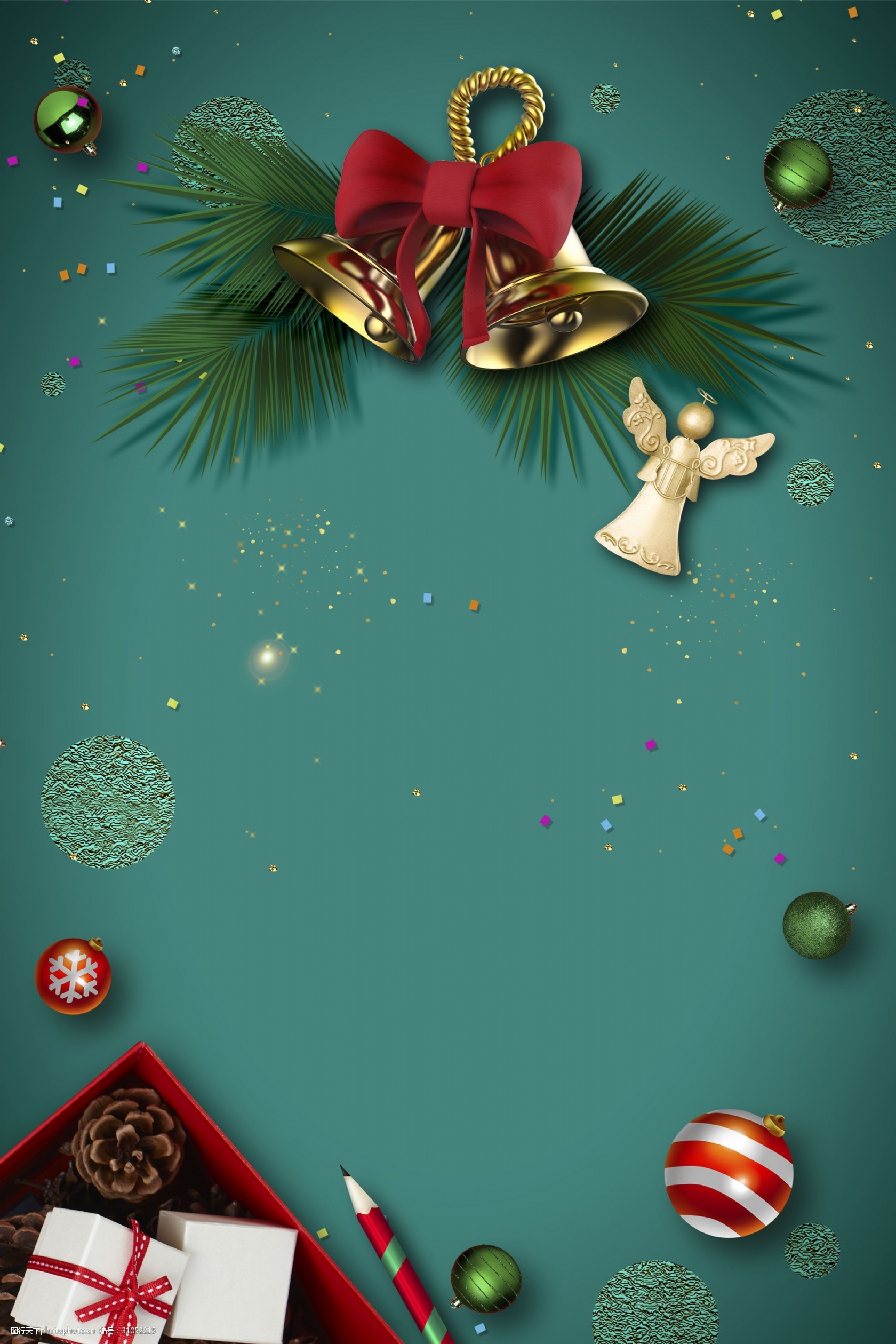 圣诞节铃铛松果装饰背景设计