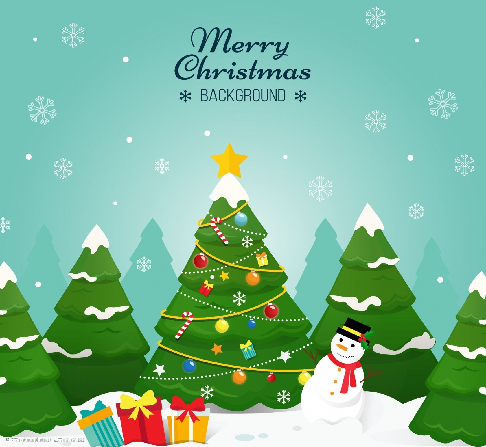 圣诞树雪人冬季背景