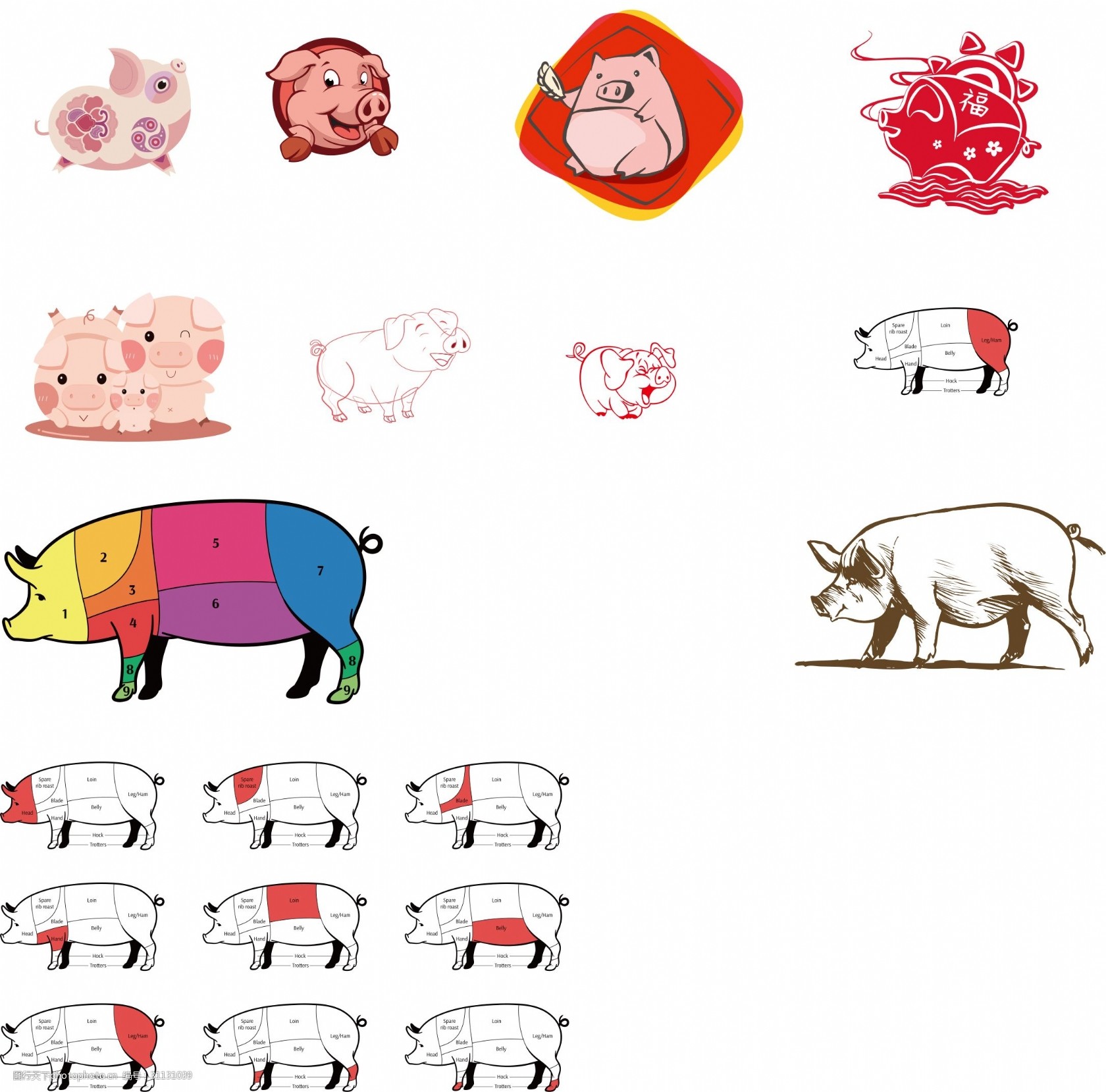 关键词:猪矢量手绘卡通线条 矢量 猪 卡通 肉 2019猪年