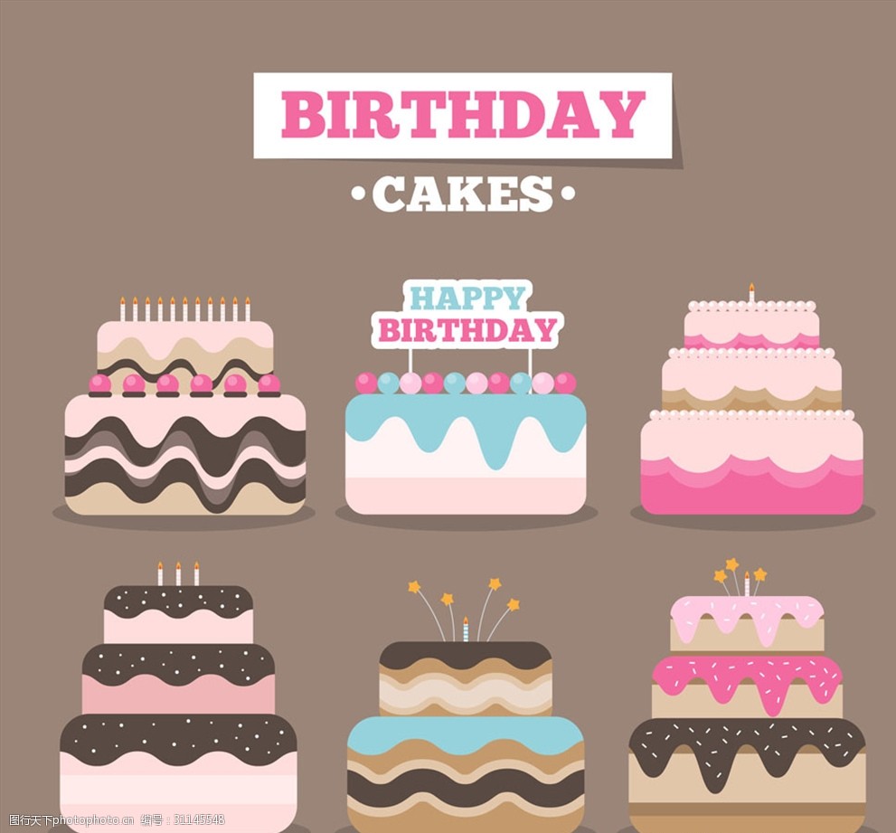 6款创意生日蛋糕设计矢量素材