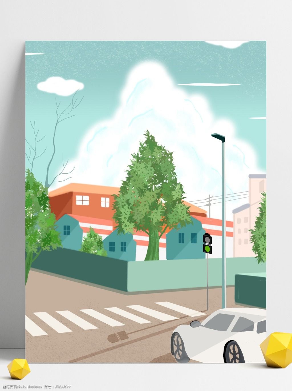 简约安全出行文明交通斑马线背景素材