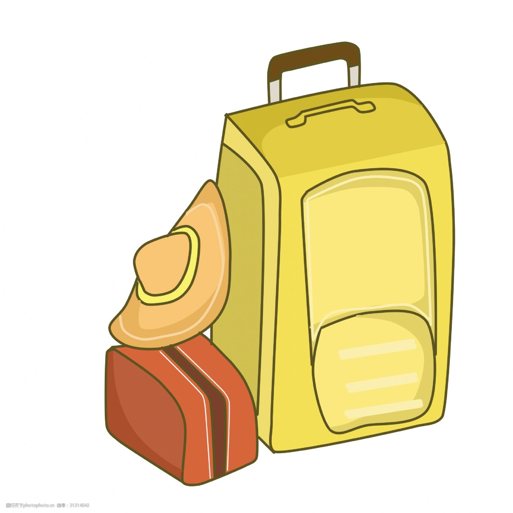 黄色卡通行李箱插画图片