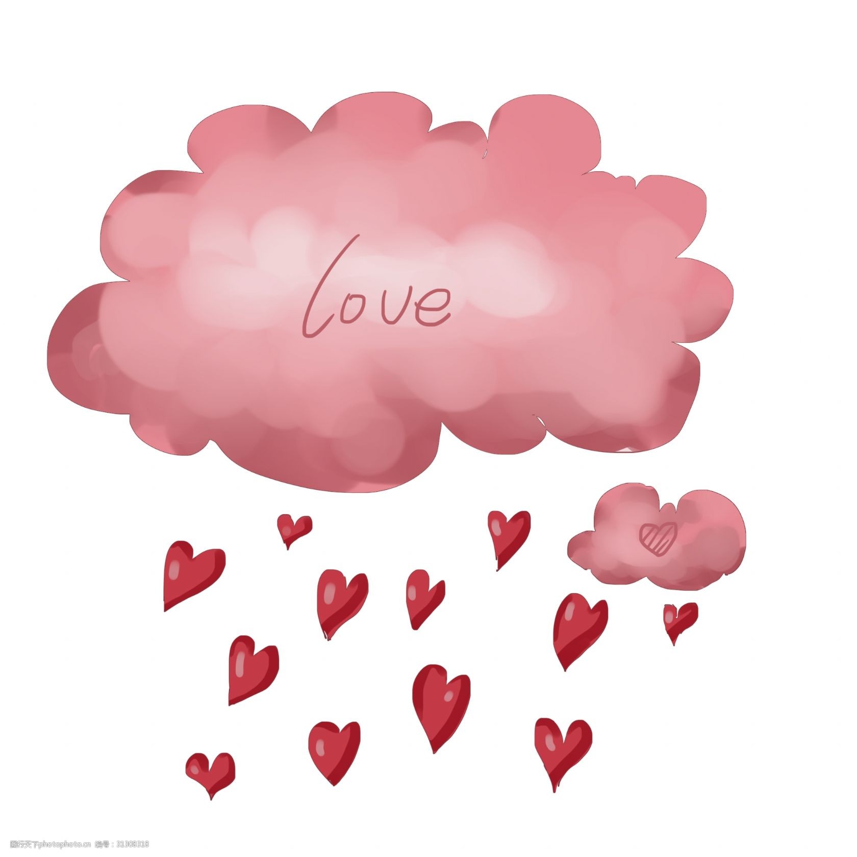 卡通红色爱心雨插画