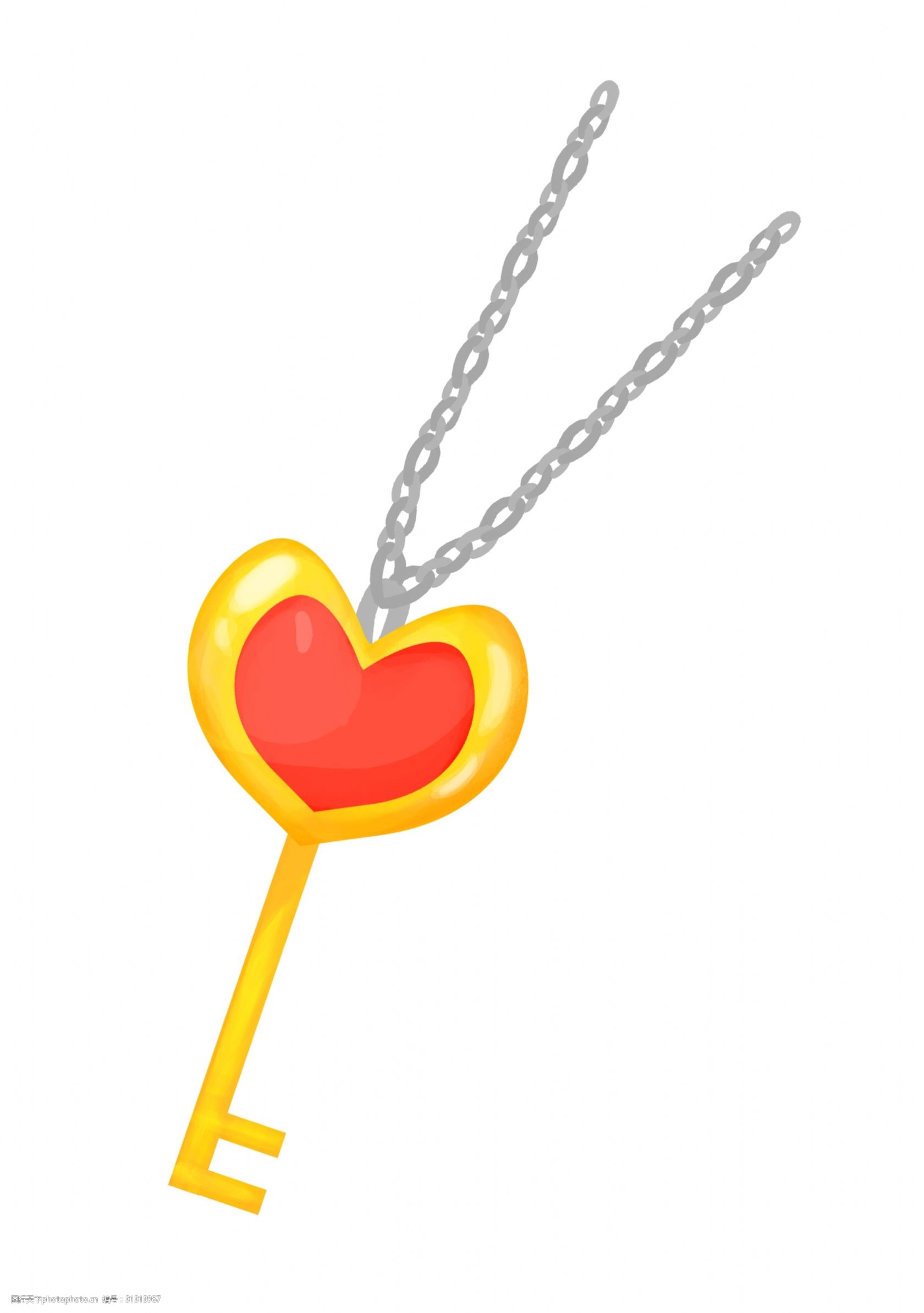 卡通黄色钥匙项链插画