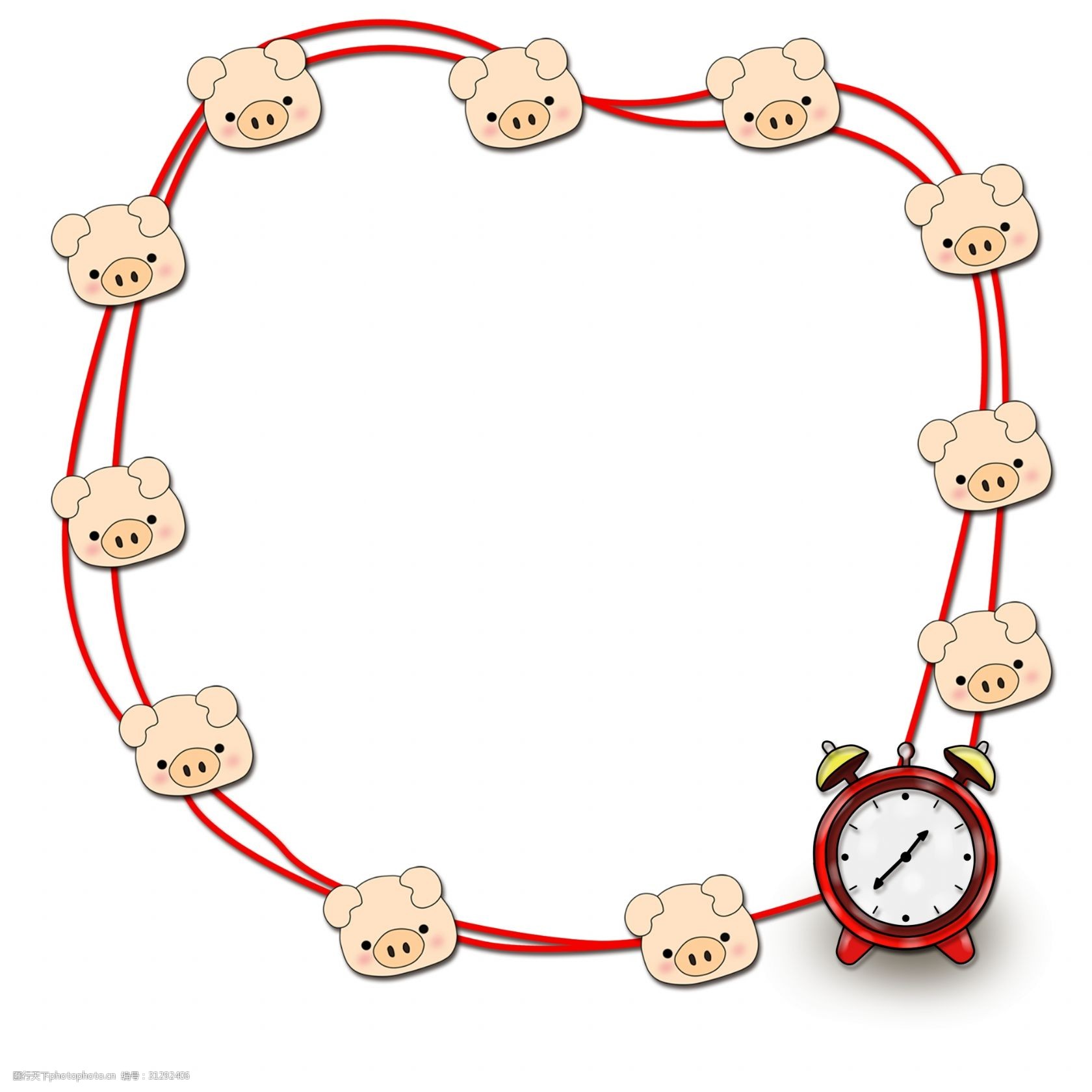 可爱猪闹钟手绘卡通厚涂边框png原创素材