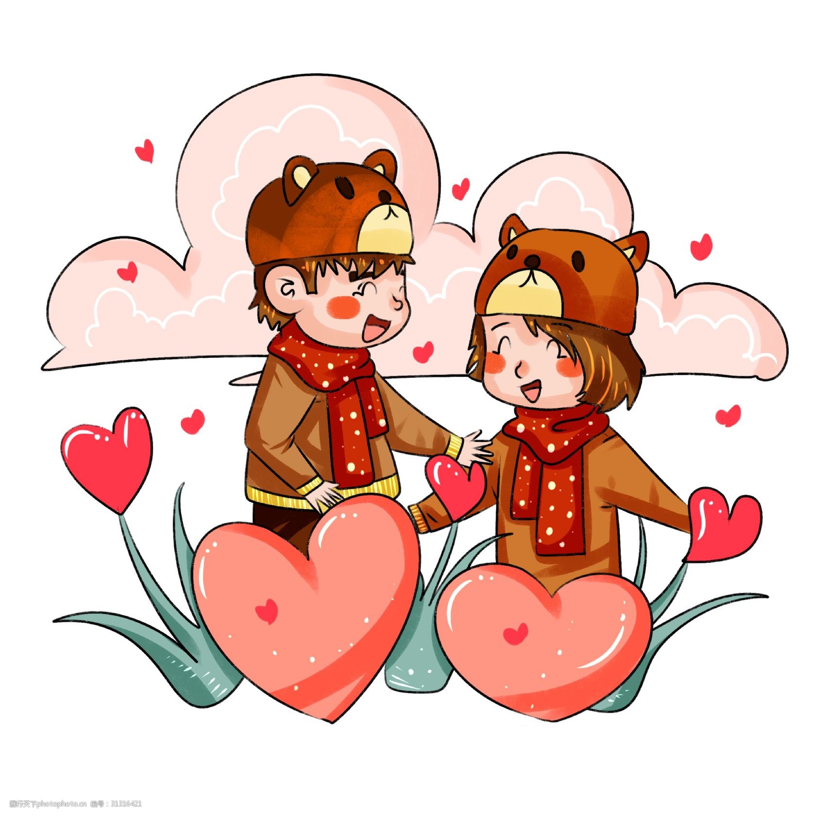 情人节情侣清新手绘插画