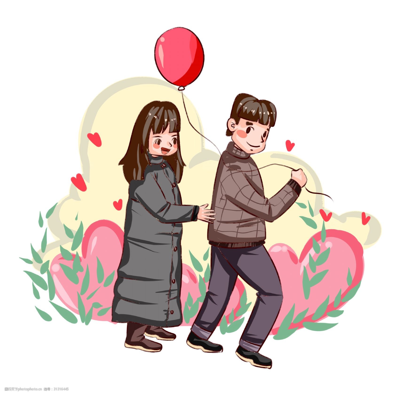 情人节小夫妻气球手绘插画