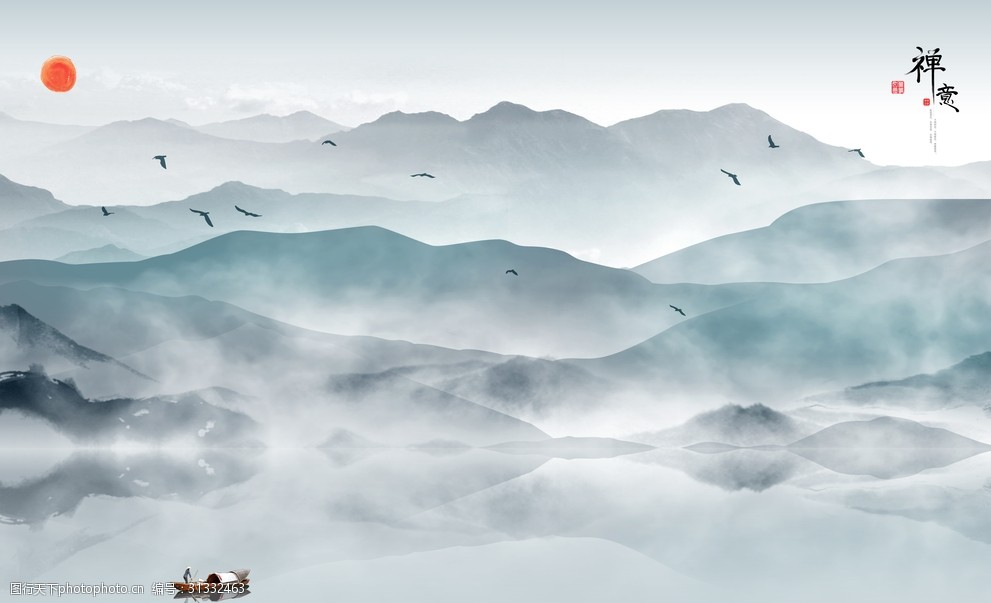 山水风景水墨中式简约装饰画