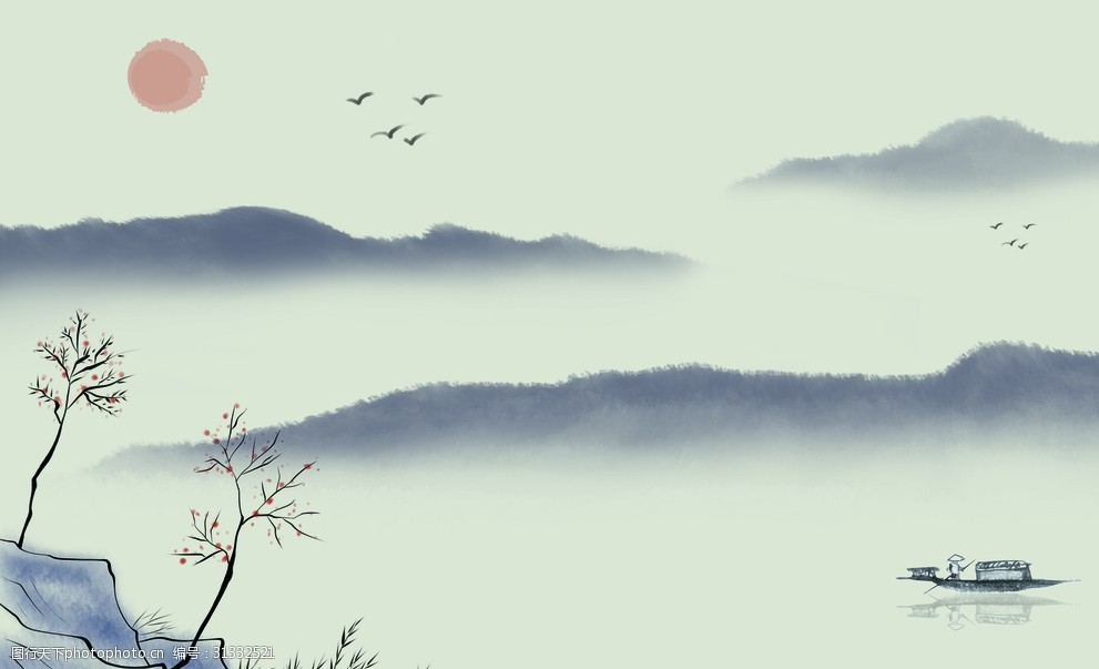 山水风景水墨中式简约装饰画