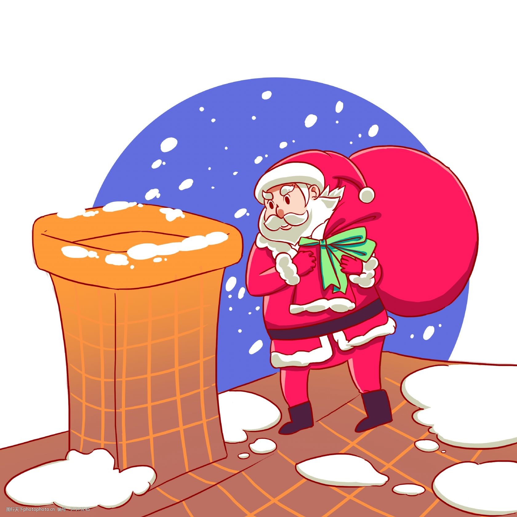圣诞节圣诞老人送礼物下雪烟囱