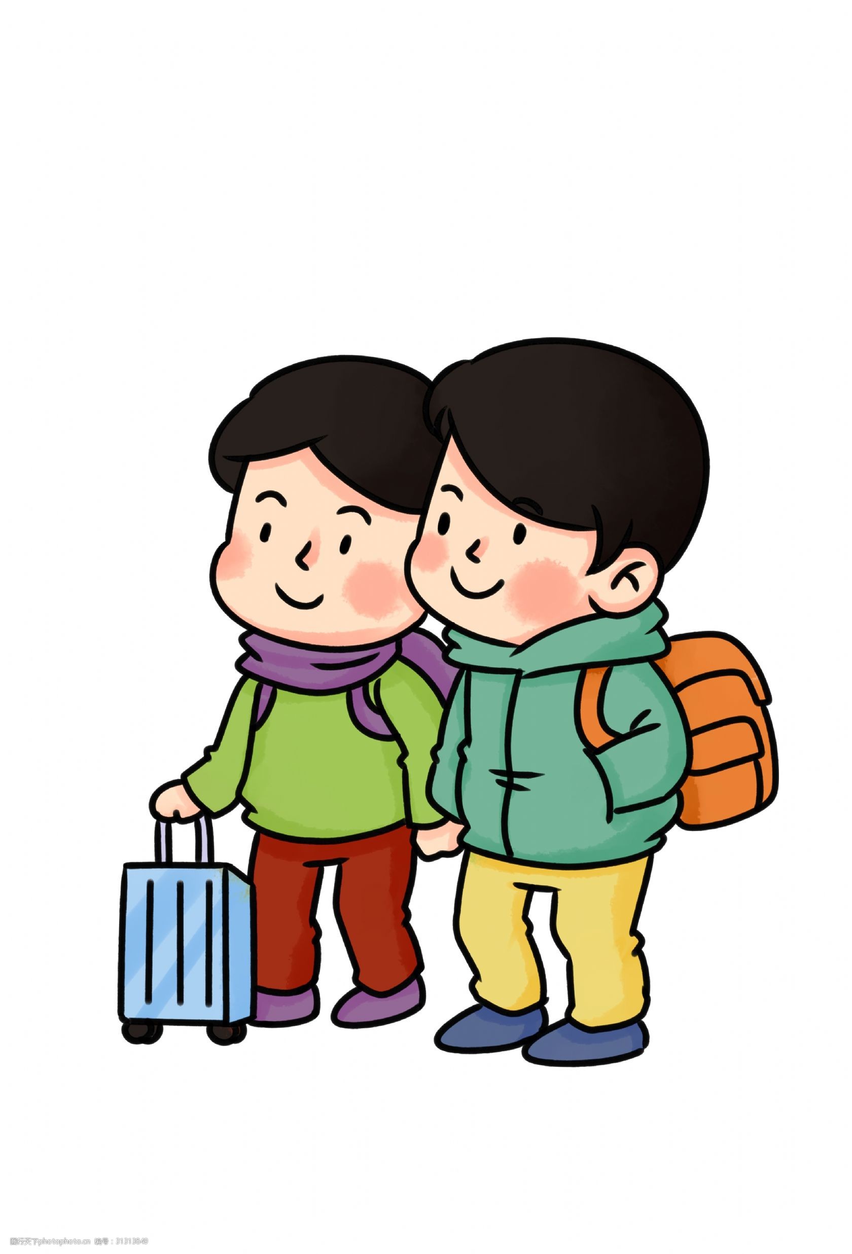 手绘乘火车回家的人物插画