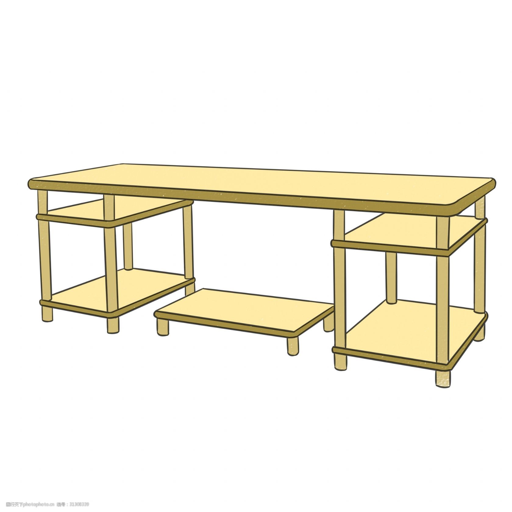 手繪黃色置物桌子插畫
