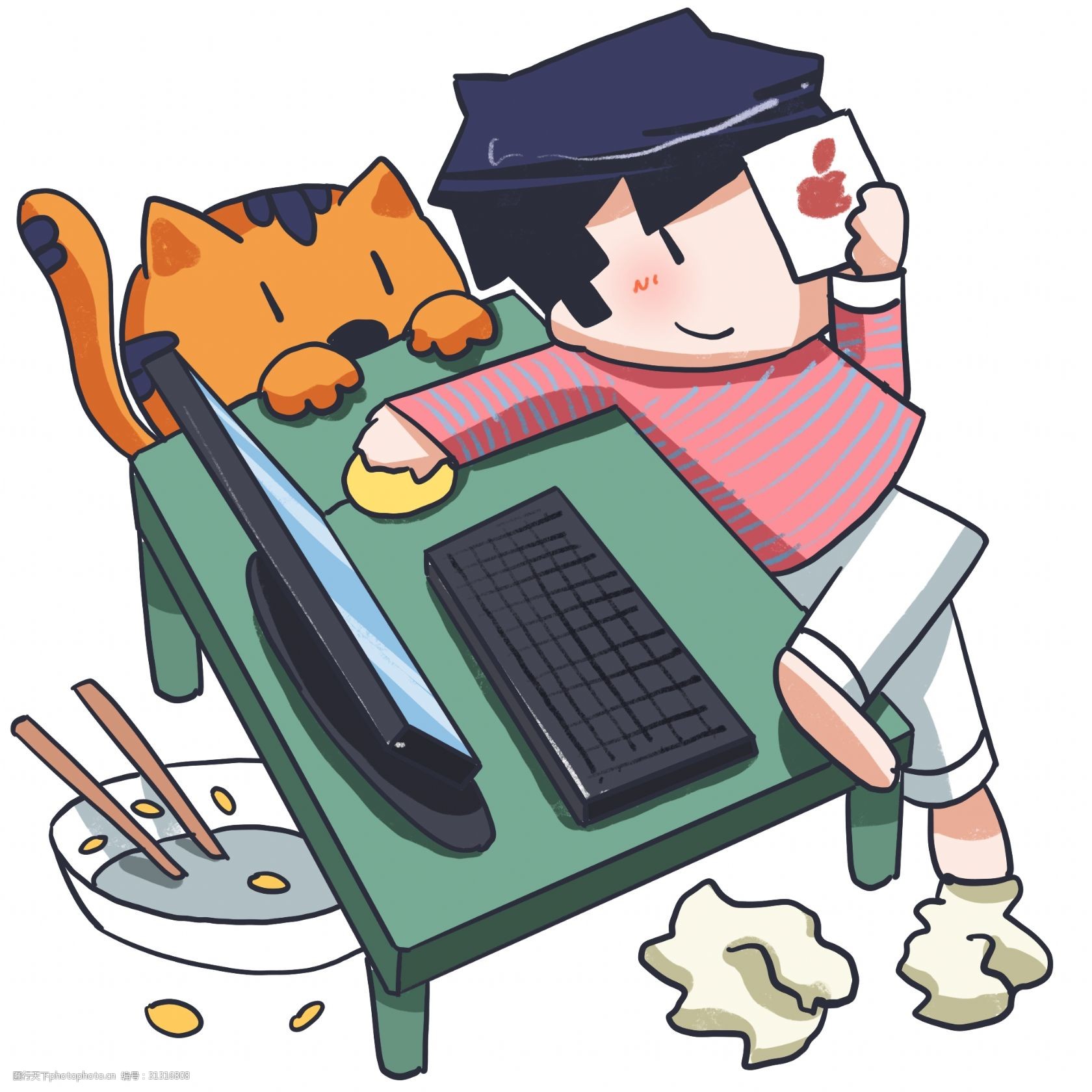 宅生活人物和电脑