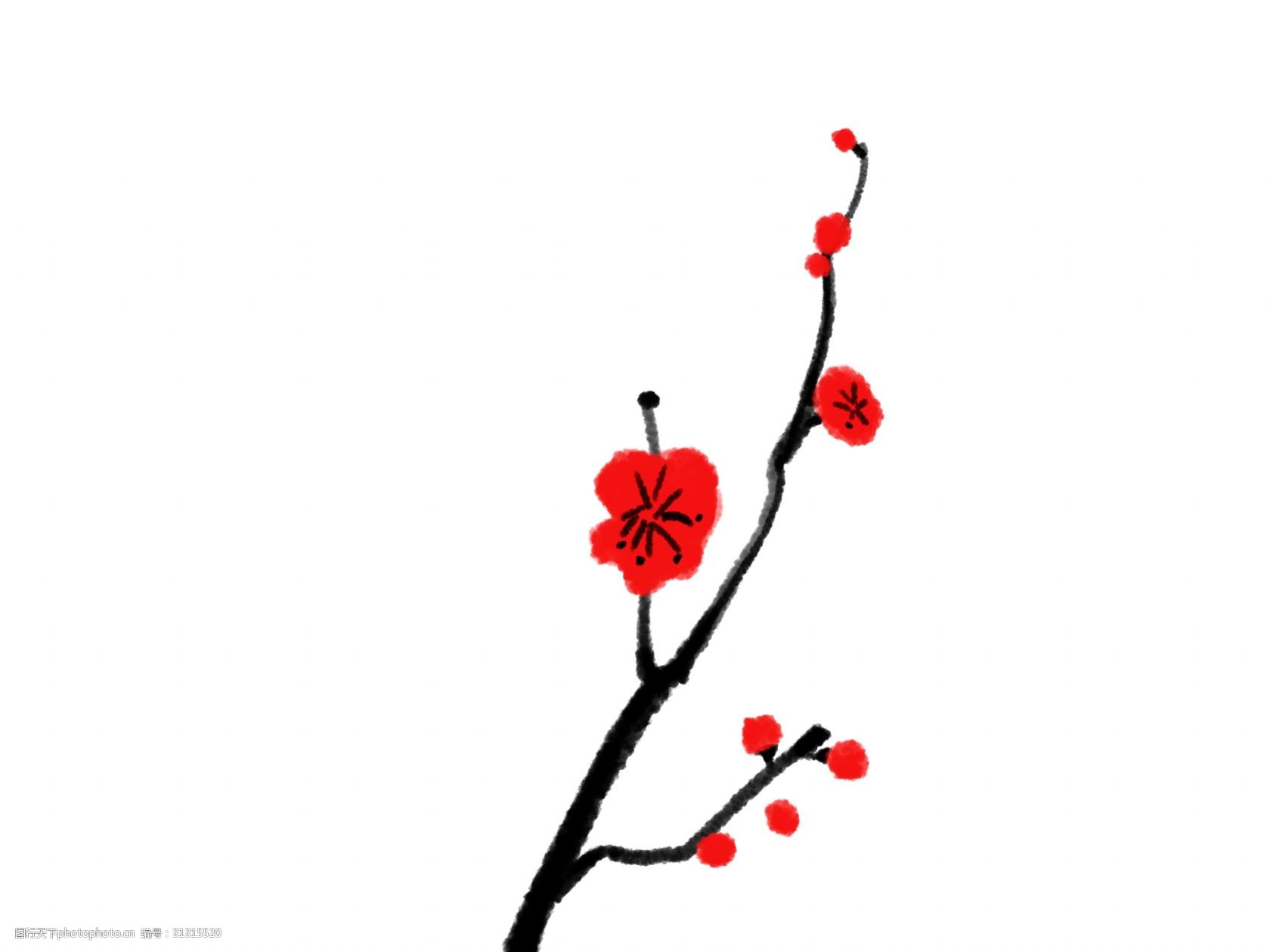 中国风水墨骨干红梅图