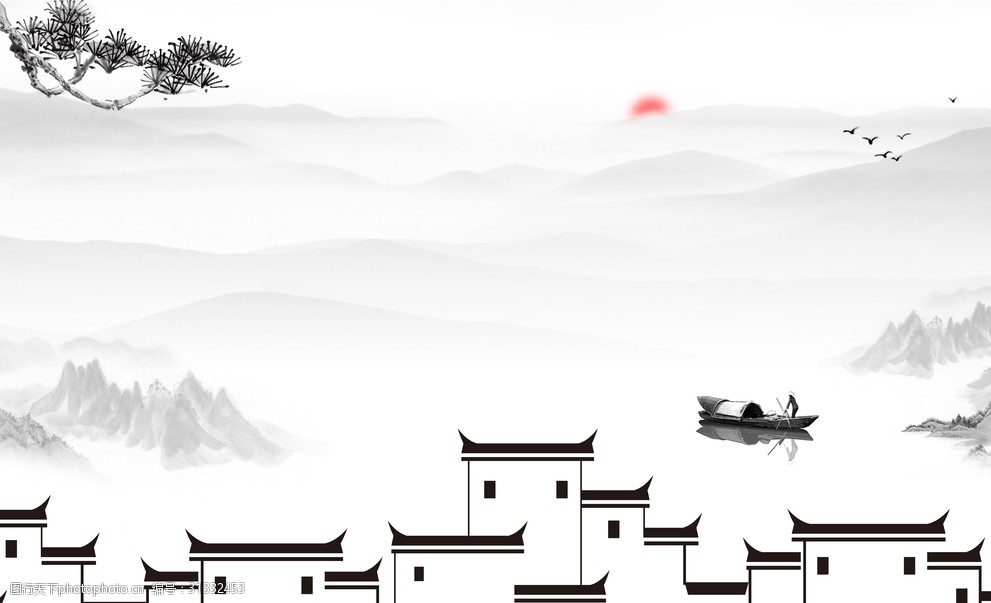 山水风景水墨中式简约装饰画