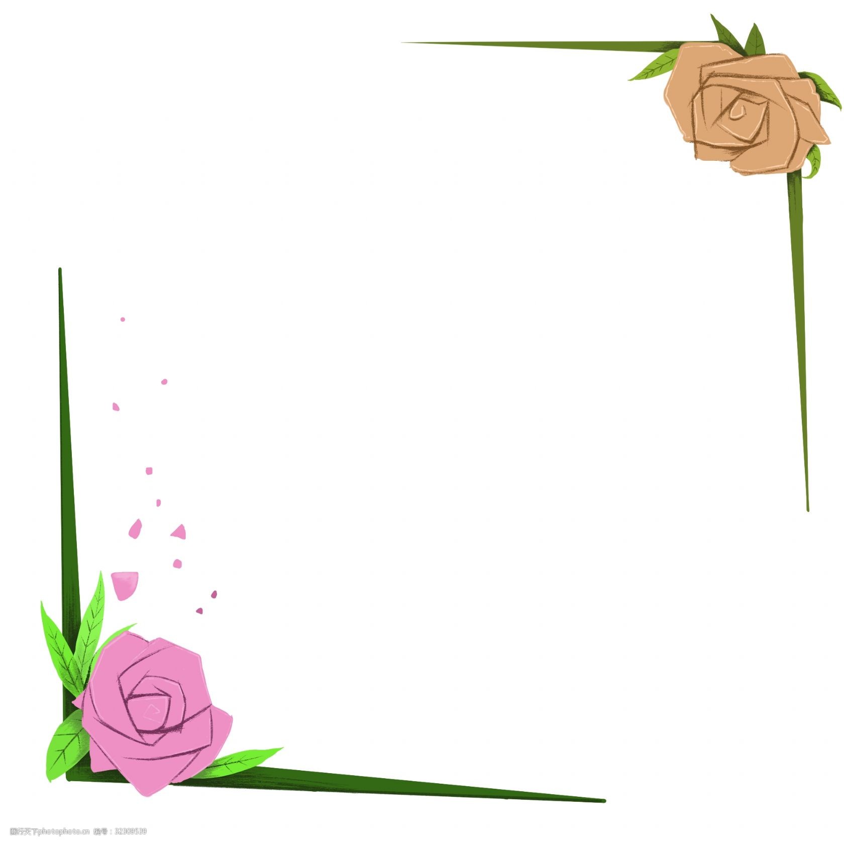 对角花朵情人节边框装饰