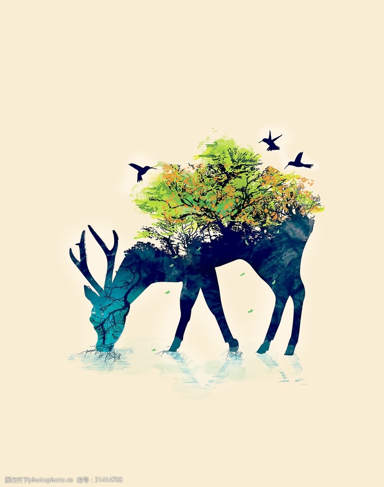 北欧小清新森林麋鹿动物装饰画