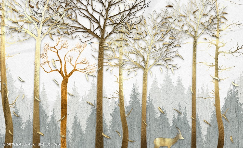 麋鹿北欧玄关屏风背景底纹素材