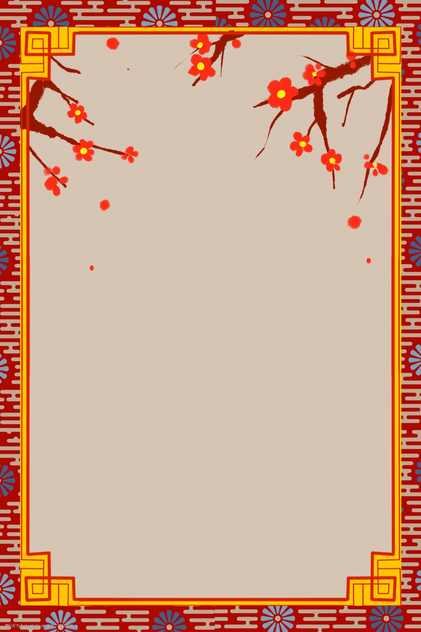 传统简约中国风边框底纹背景海报