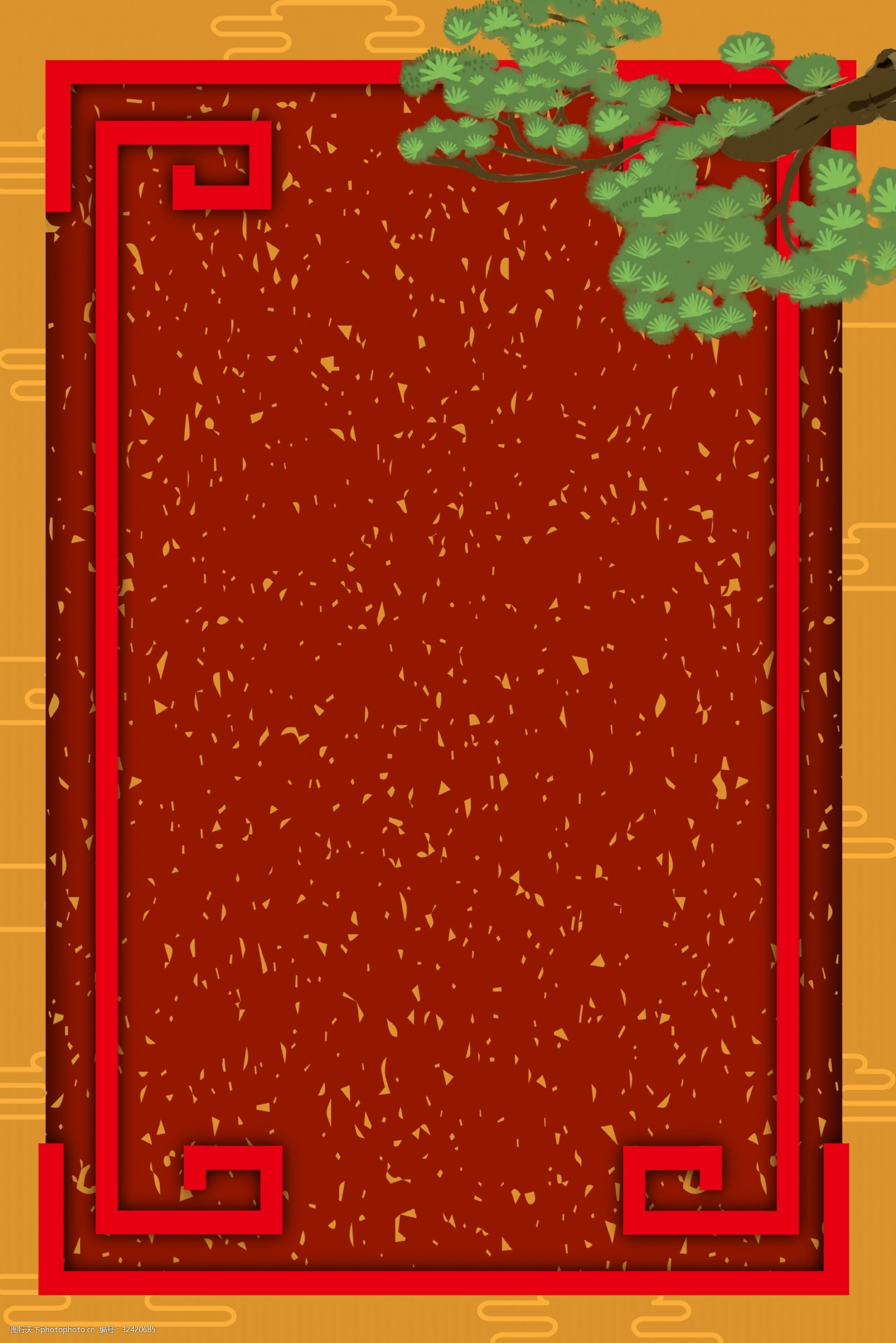 简约中国风边框底纹背景海报