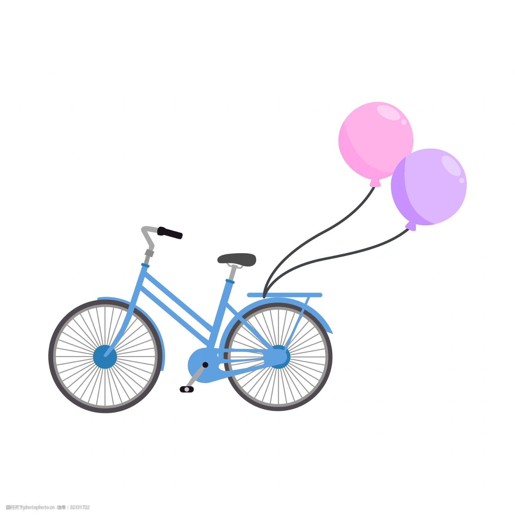 粉色的气球 爱心的气球 卡通插画 手绘气球插画 蓝色的自行车
