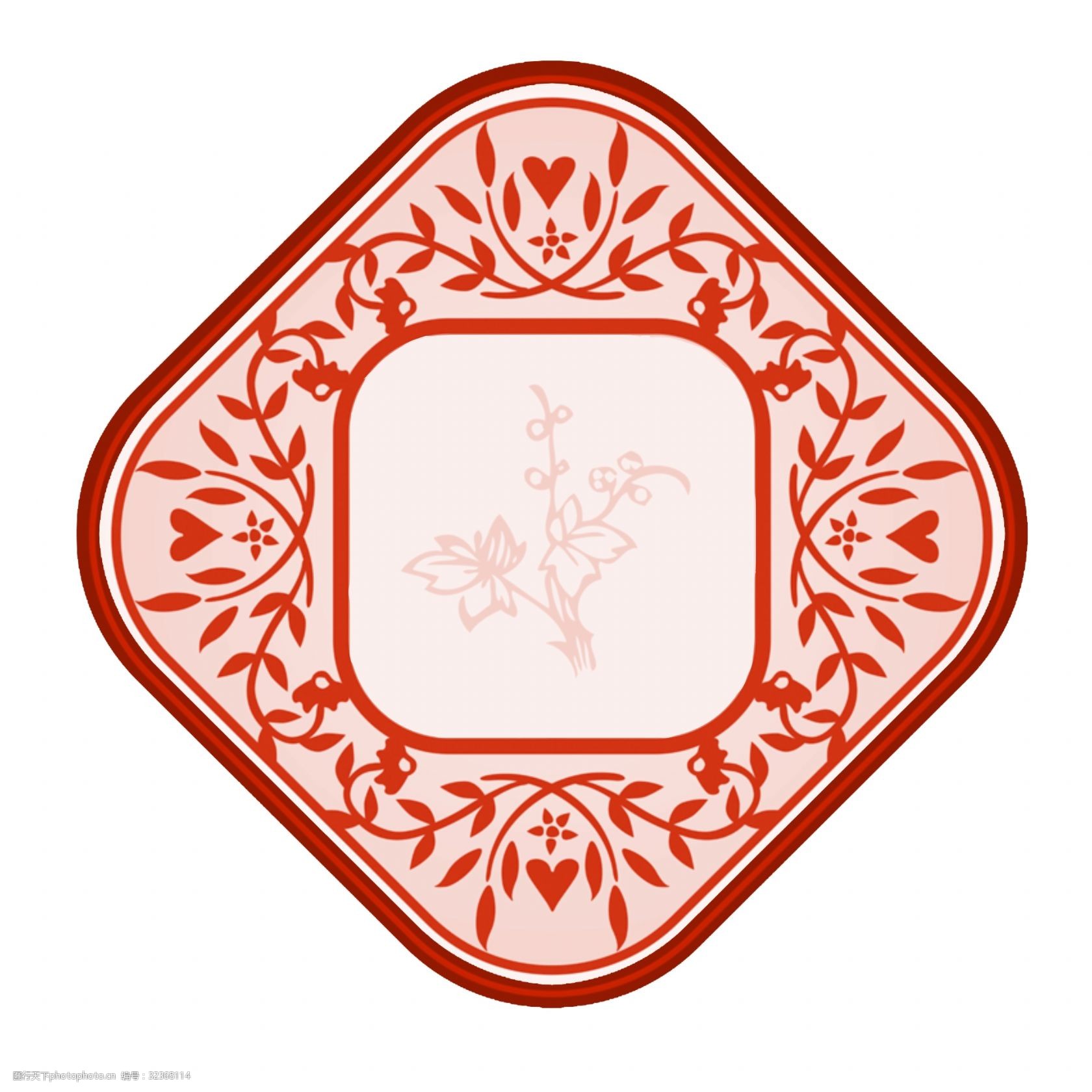 仿古中国风花草新年红色二维码边框