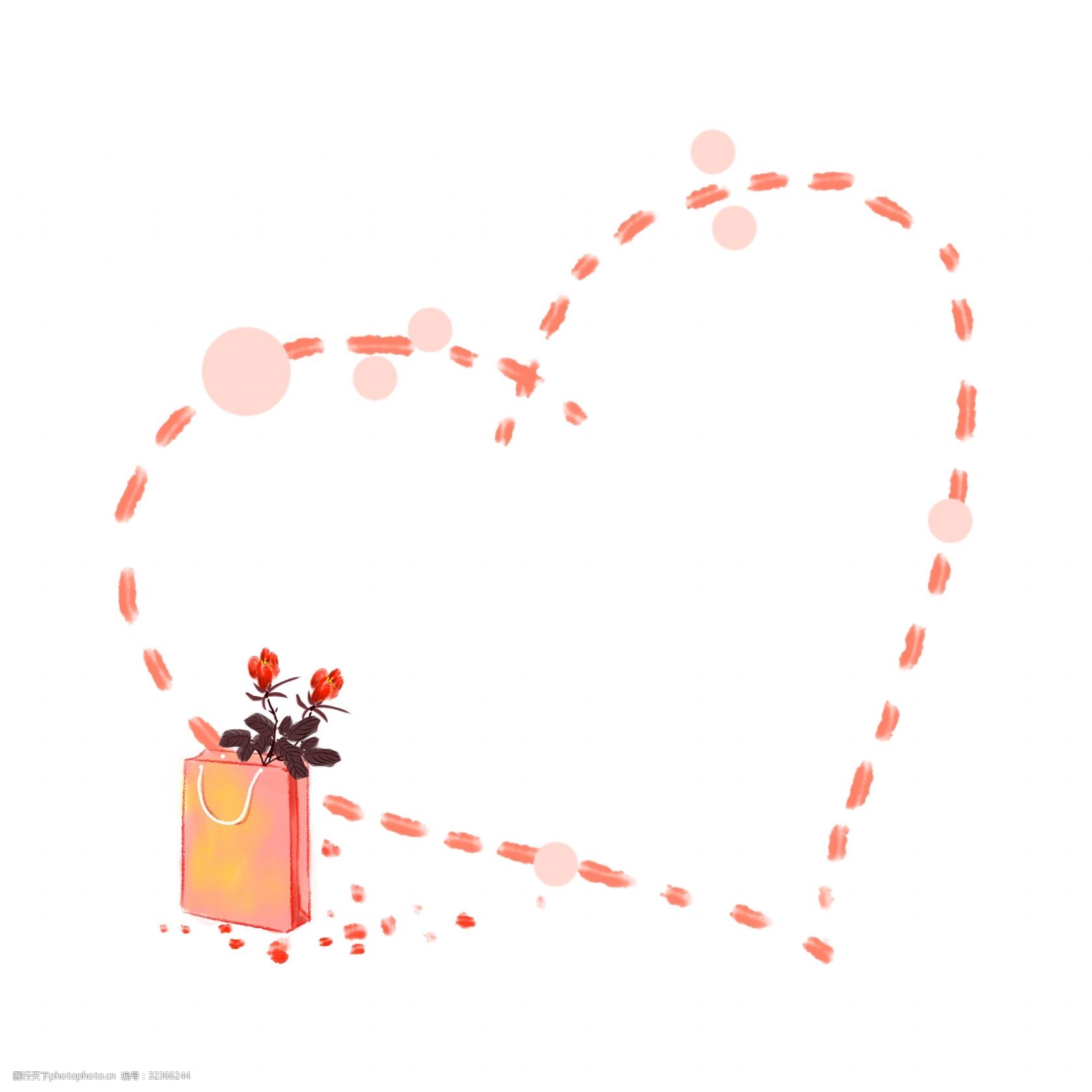 橘色虚线爱心框插画