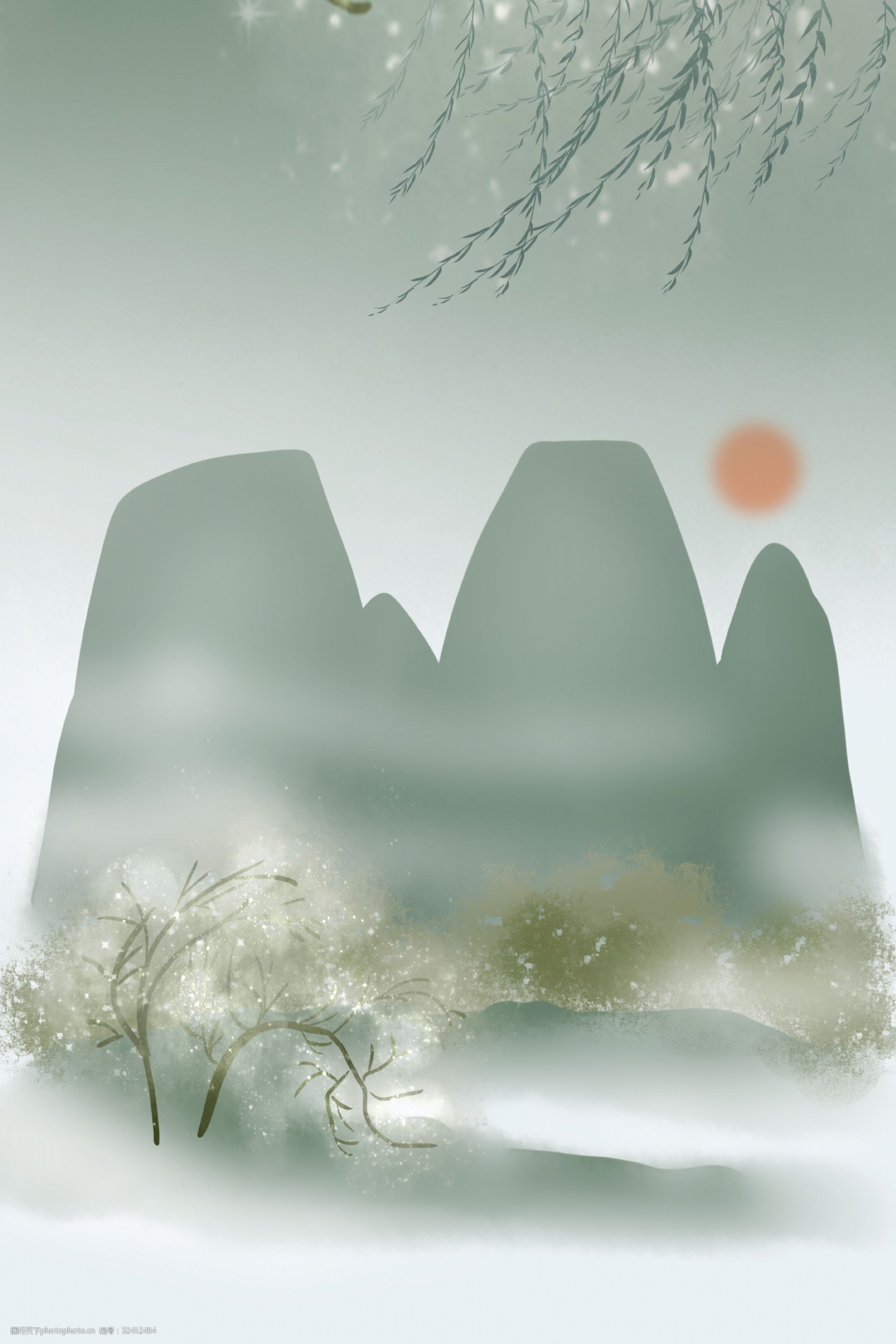 中国风国画青山电商淘宝背景h5