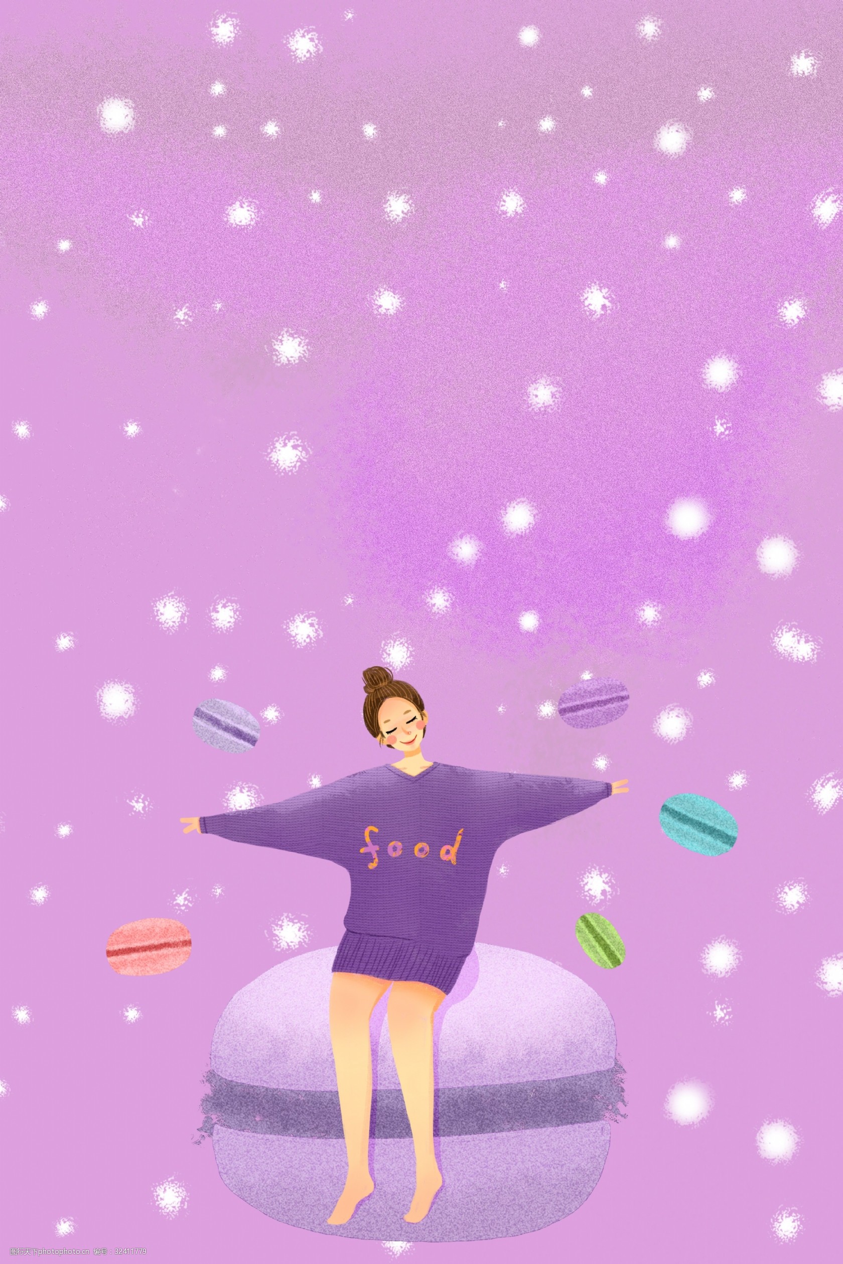 马卡龙女孩清新服装插画海报