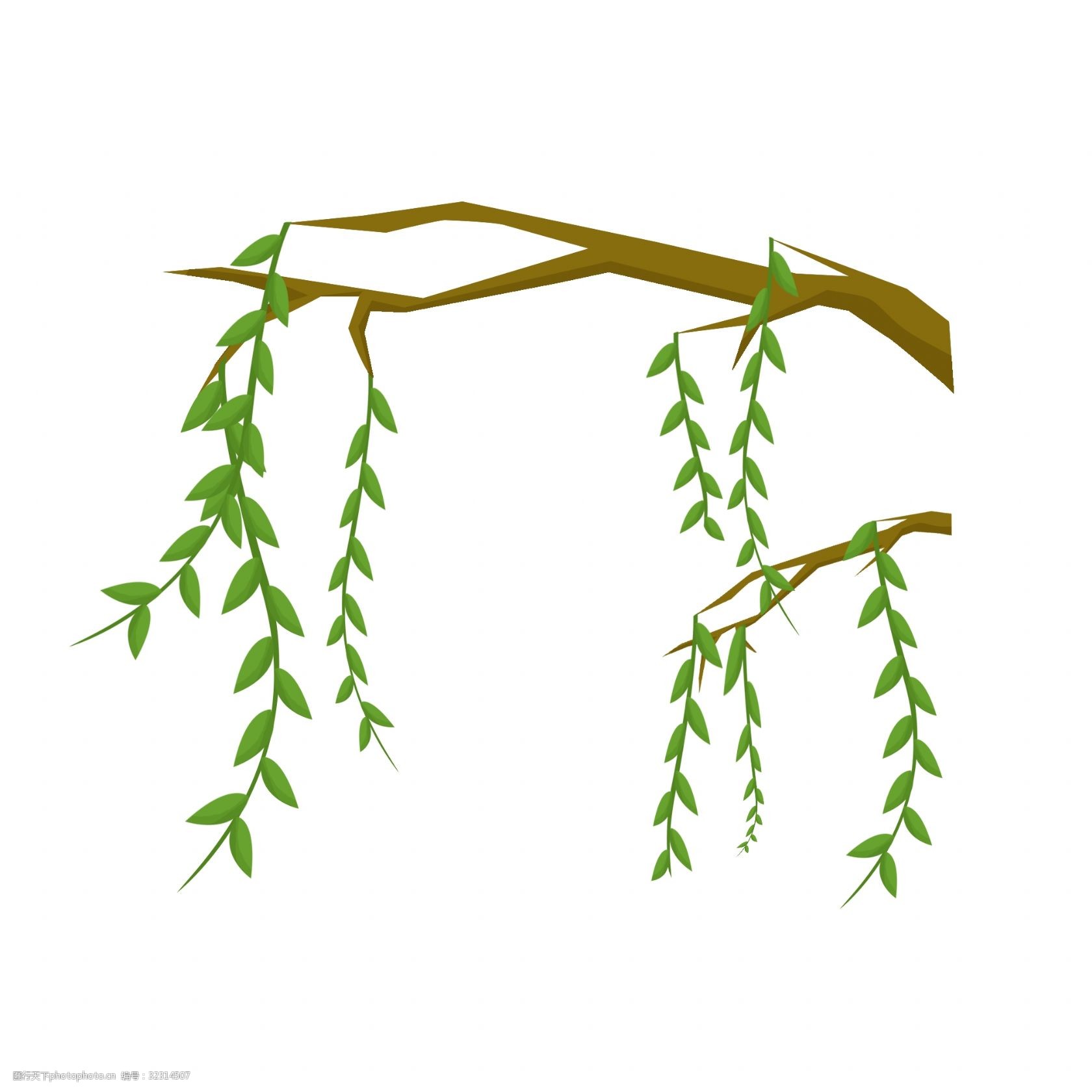 关键词:手绘春季摇摆的杨柳插画 绿色的树叶 漂亮的柳树 卡通插画