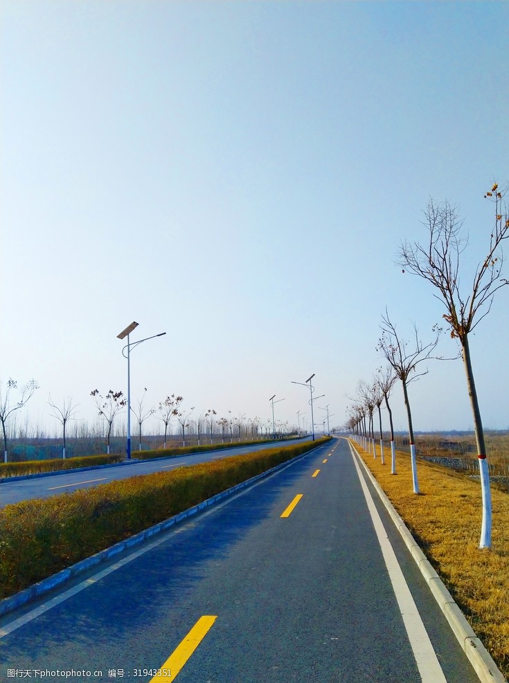 蓝天下的乡村道路风景