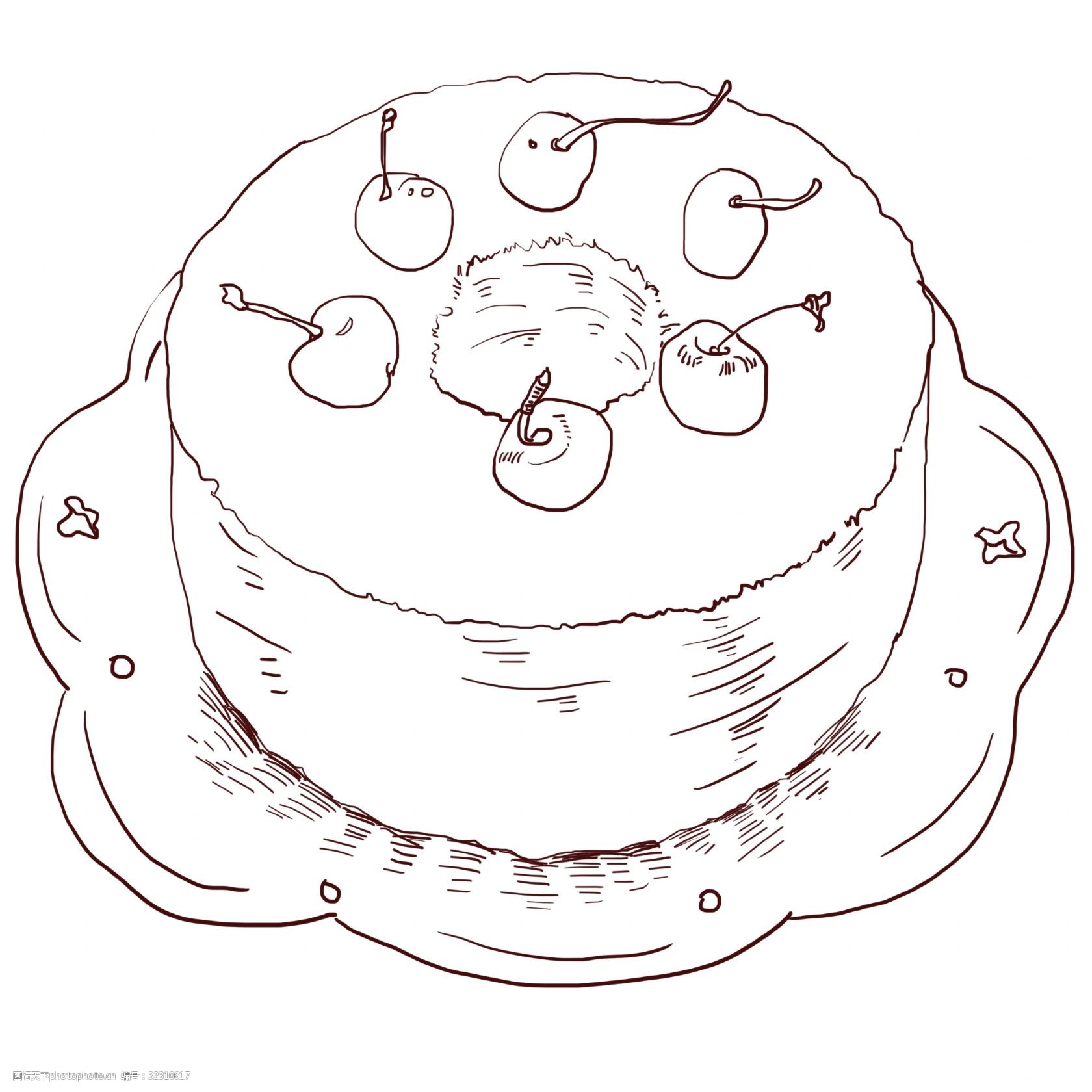 关键词:线描樱桃蛋糕插画 线描蛋糕 樱桃蛋糕插画 美味的蛋糕 水果