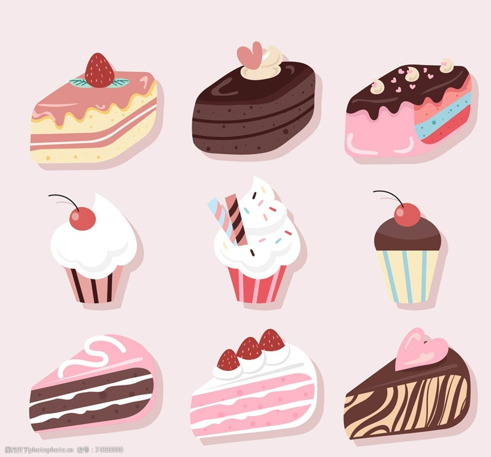 9款美味甜点贴纸设计矢量图