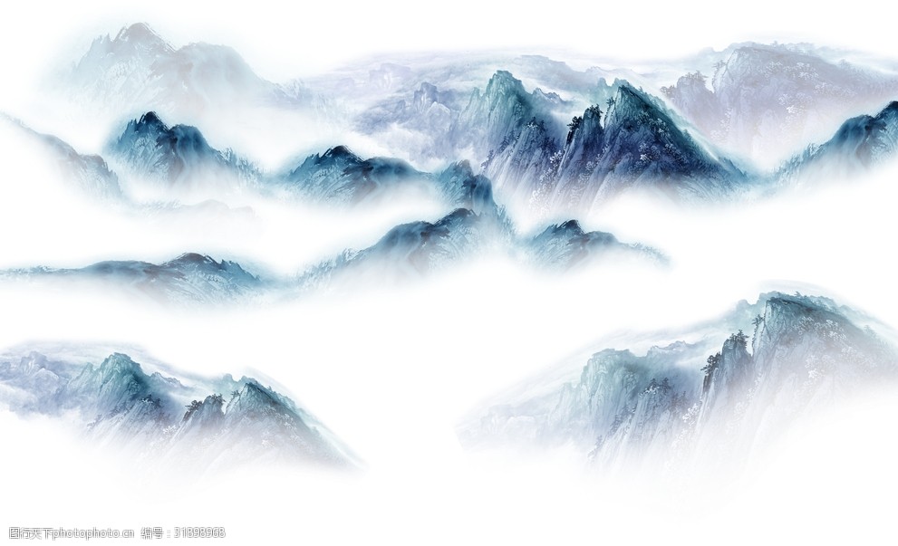 蓝色山水抽象创意新中式玄关屏风