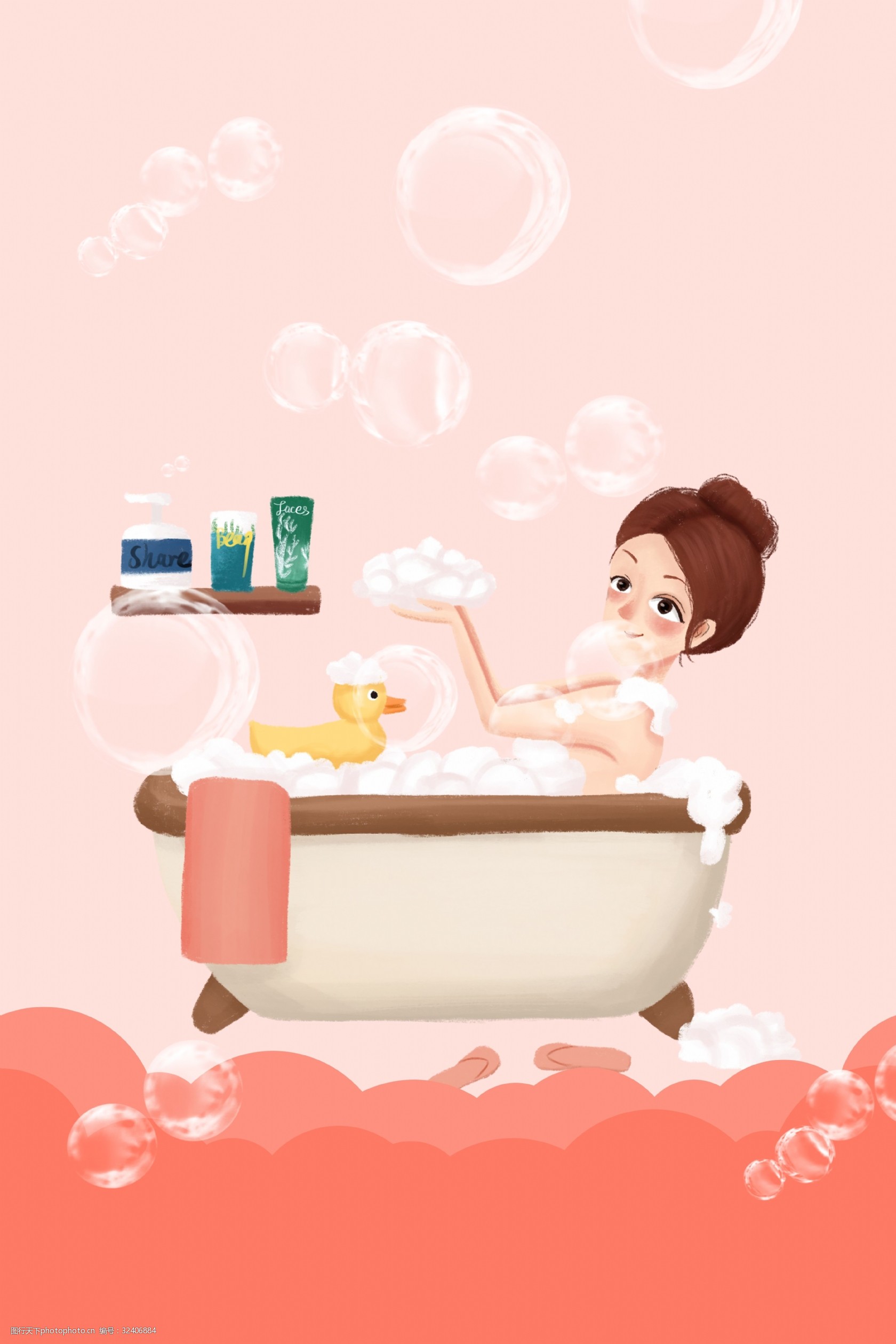 卡通女孩洗澡设计图__广告设计_广告设计_设计图库_昵图网nipic.com