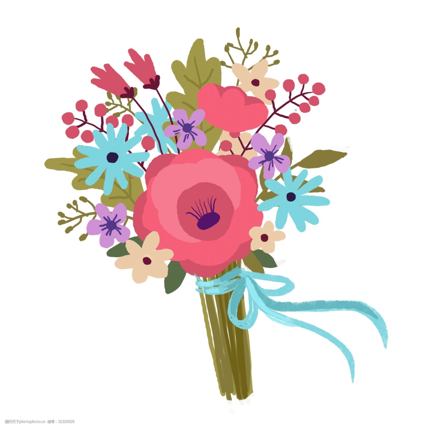 手绘花朵婚礼捧花png免抠素材