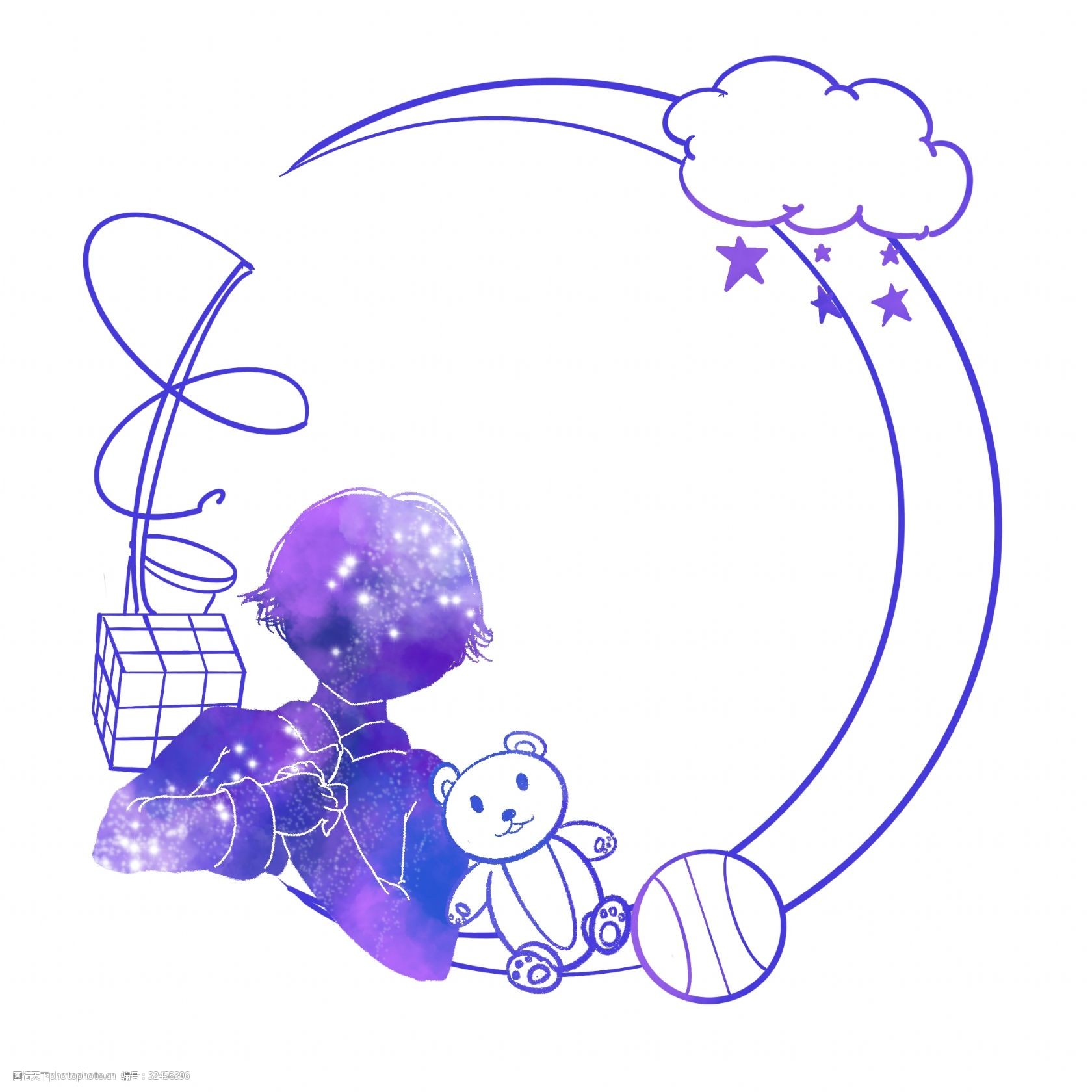 3月21日世界睡眠日星空浪漫睡觉小朋友圆形边框