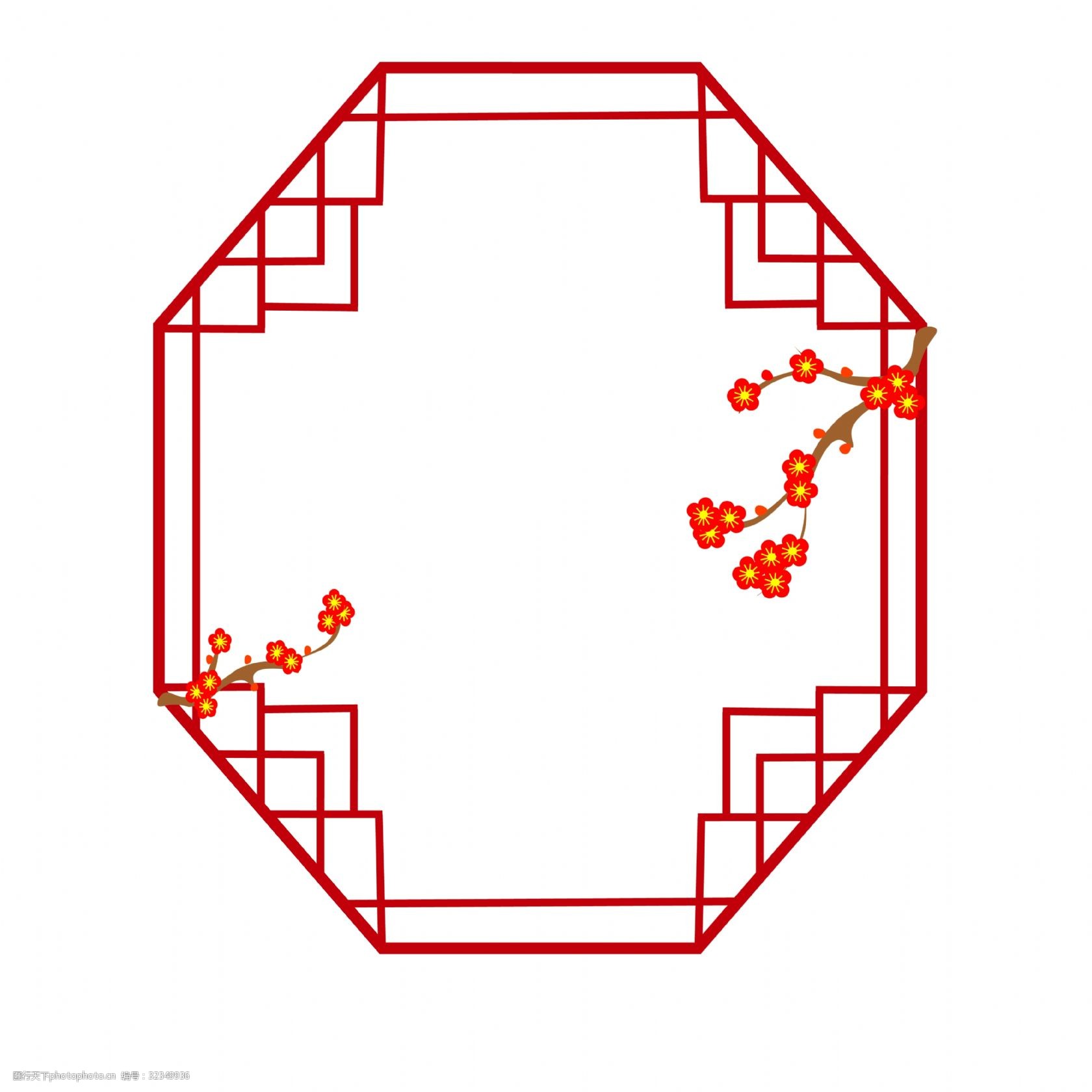 中国风素材矢量小轩窗红梅矢量边框素材