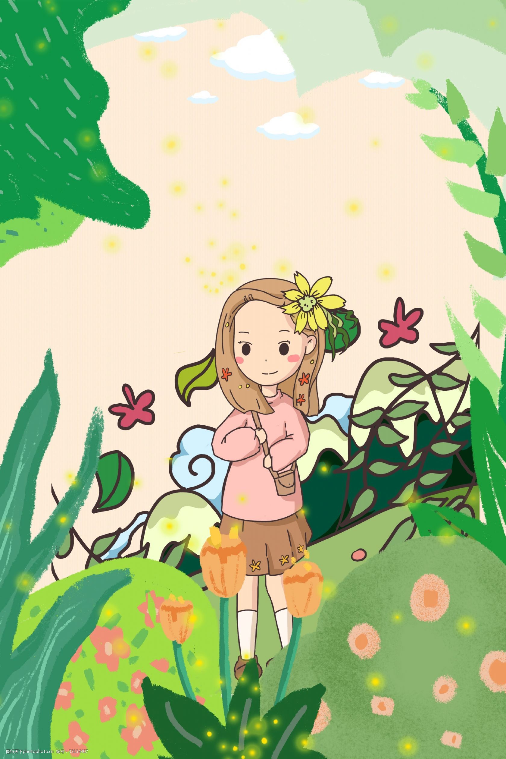 春天里踏青的孩子电商淘宝背景h5