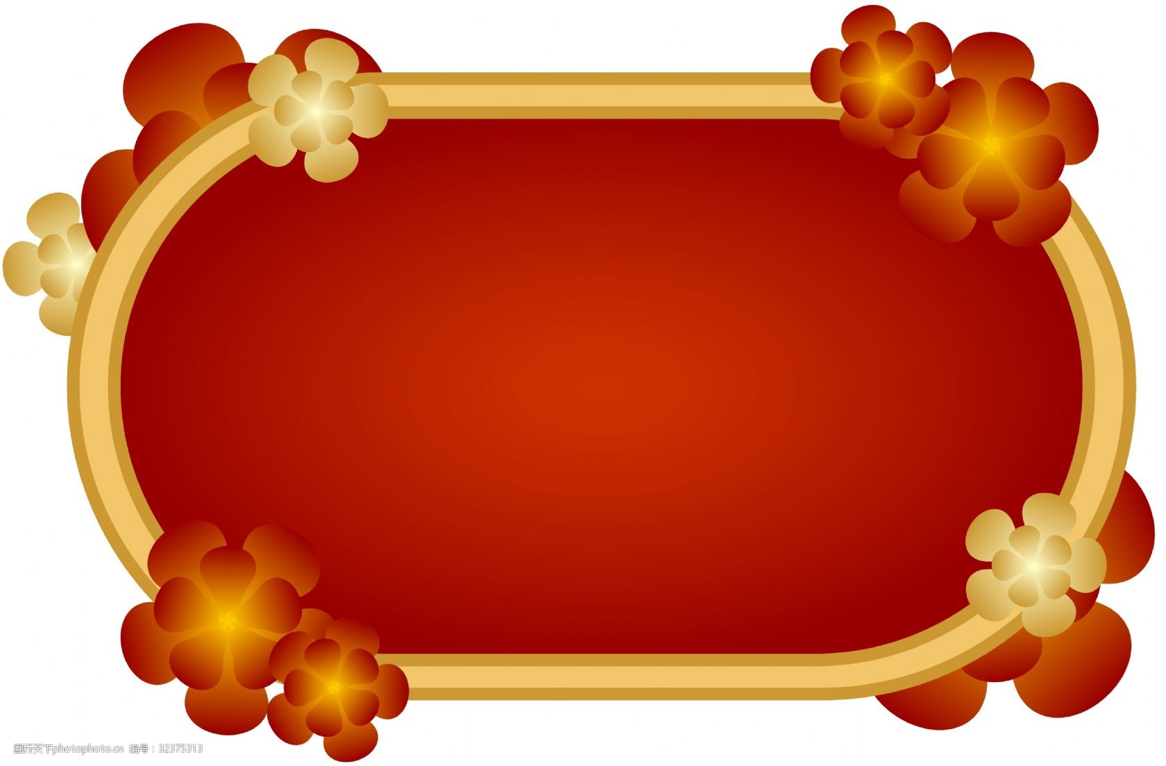 中国风喜庆红金色边框蘑菇花海报边框透明png