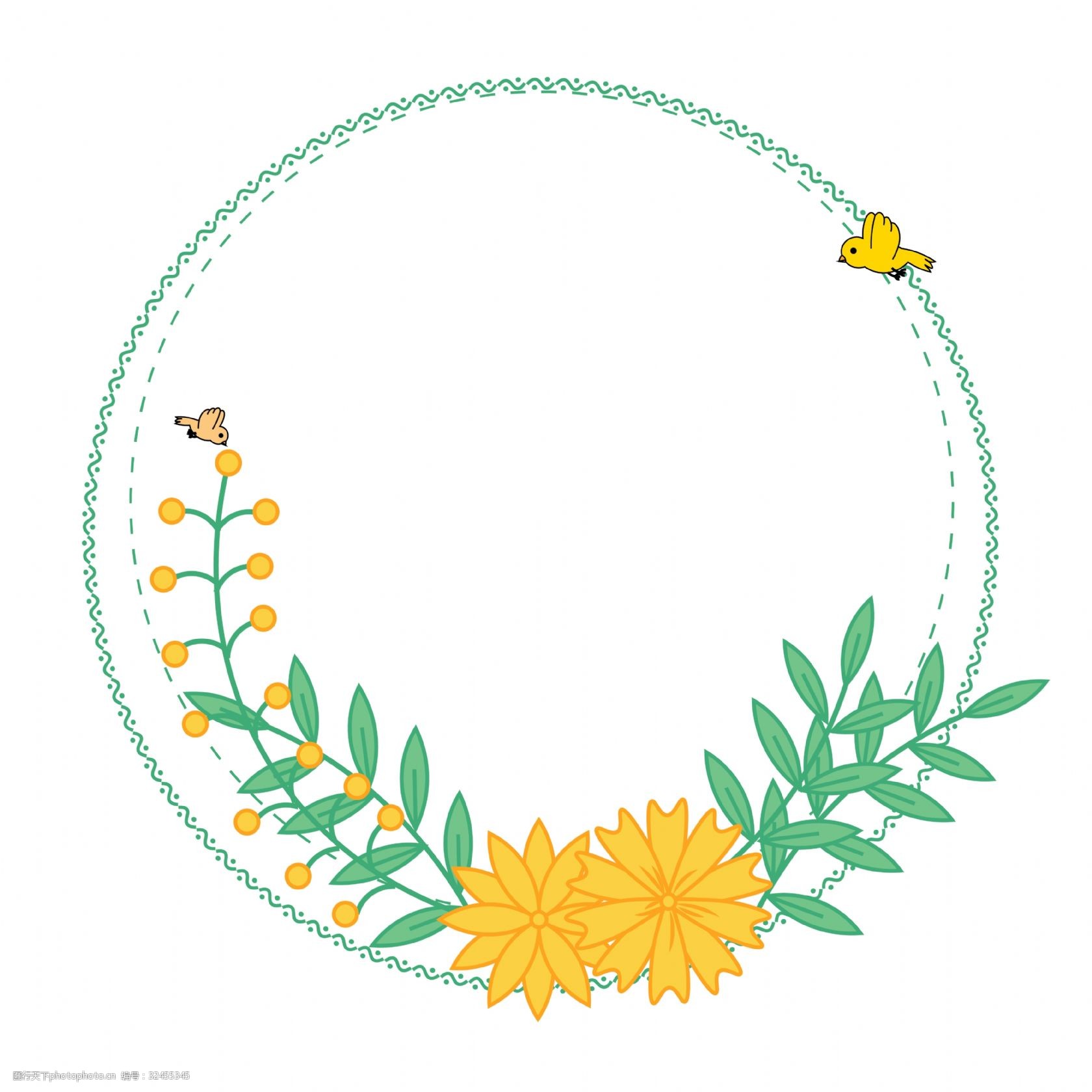 春天可爱暖黄色小花圆形可爱矢量造型边框