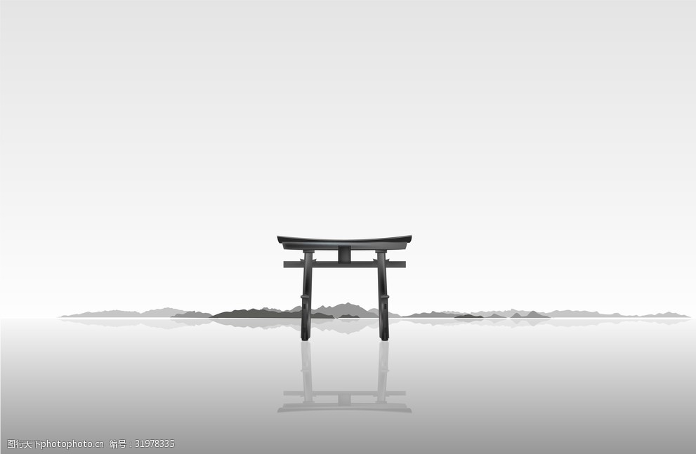 京都日本鸟居神社极简矢量插画
