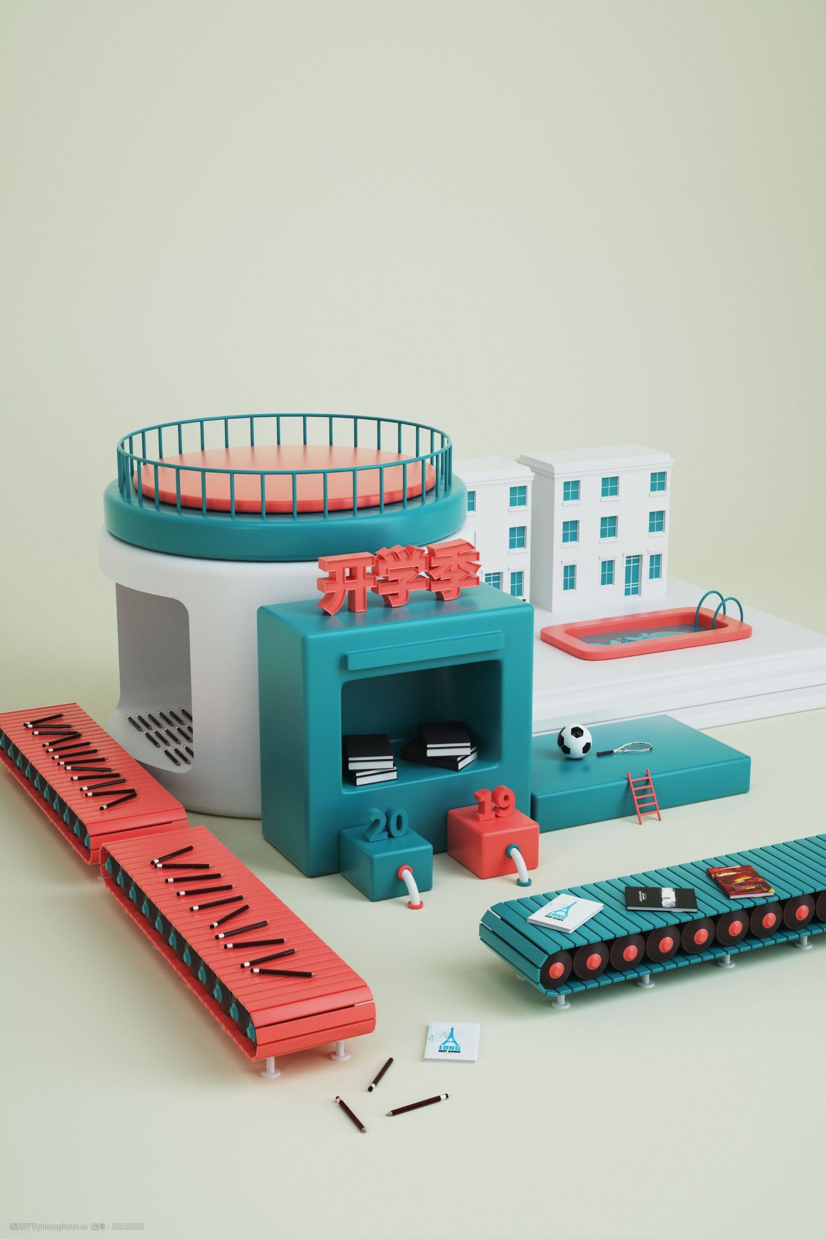 c4d立体简约开学季场景电商背景